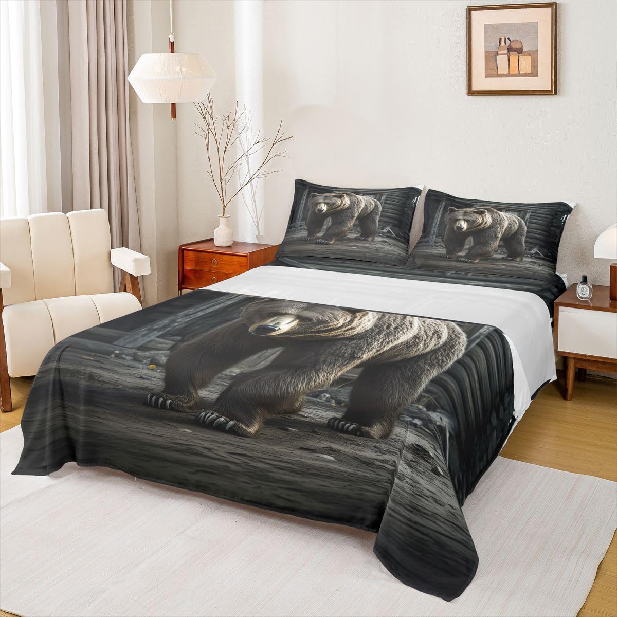 Erosebridal Rustic Sheet Set Full | Wild Animal Deer Bed Sheets for Kids Boys Girls Cabin Farmhouse Flat Fitted Sheet Countryside Wildlife Jungle Hunting Sheets 3 Pcs