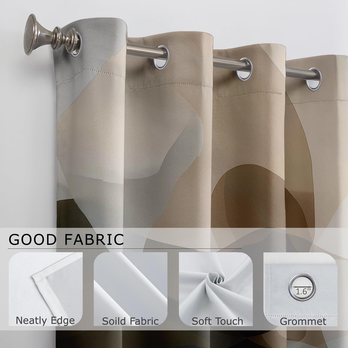 Solvivae Brown Grey Blackout Curtains for Bedroom Living Room, Abstract Modern Rustic Patterned Window Treatments, Room Darkening Thermal Insulated Grommet Drapes, 84 Inch Curtains 2 Panel Set