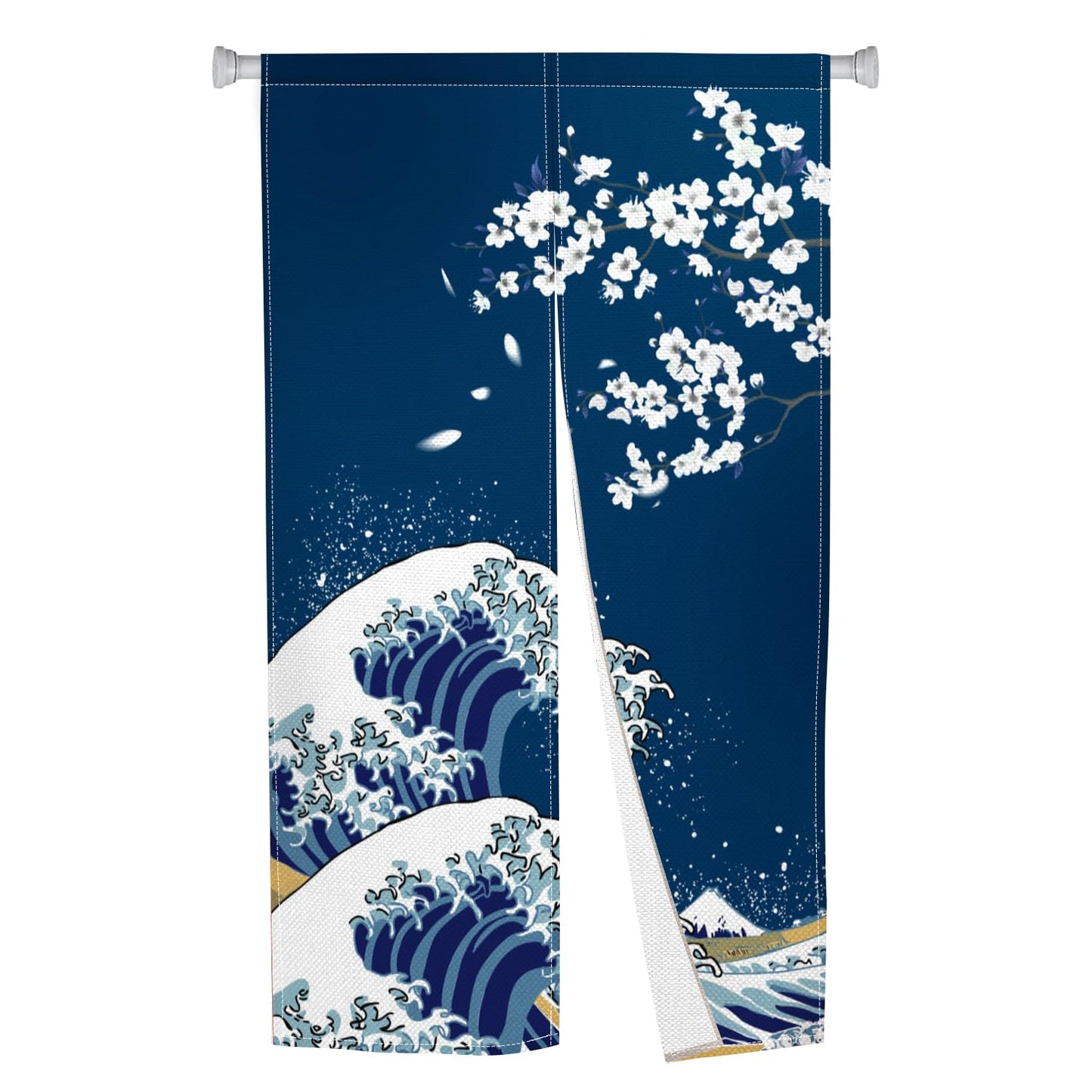 Leowefowa Japanese Noren Doorway Curtain Long Style Japanese Waves Cherry Blossom Printed Fengshui Window Treatment Door Curtain Tapestry for Room Privacy Divider Home Kitchen Decor, 33.5"x 70.9"