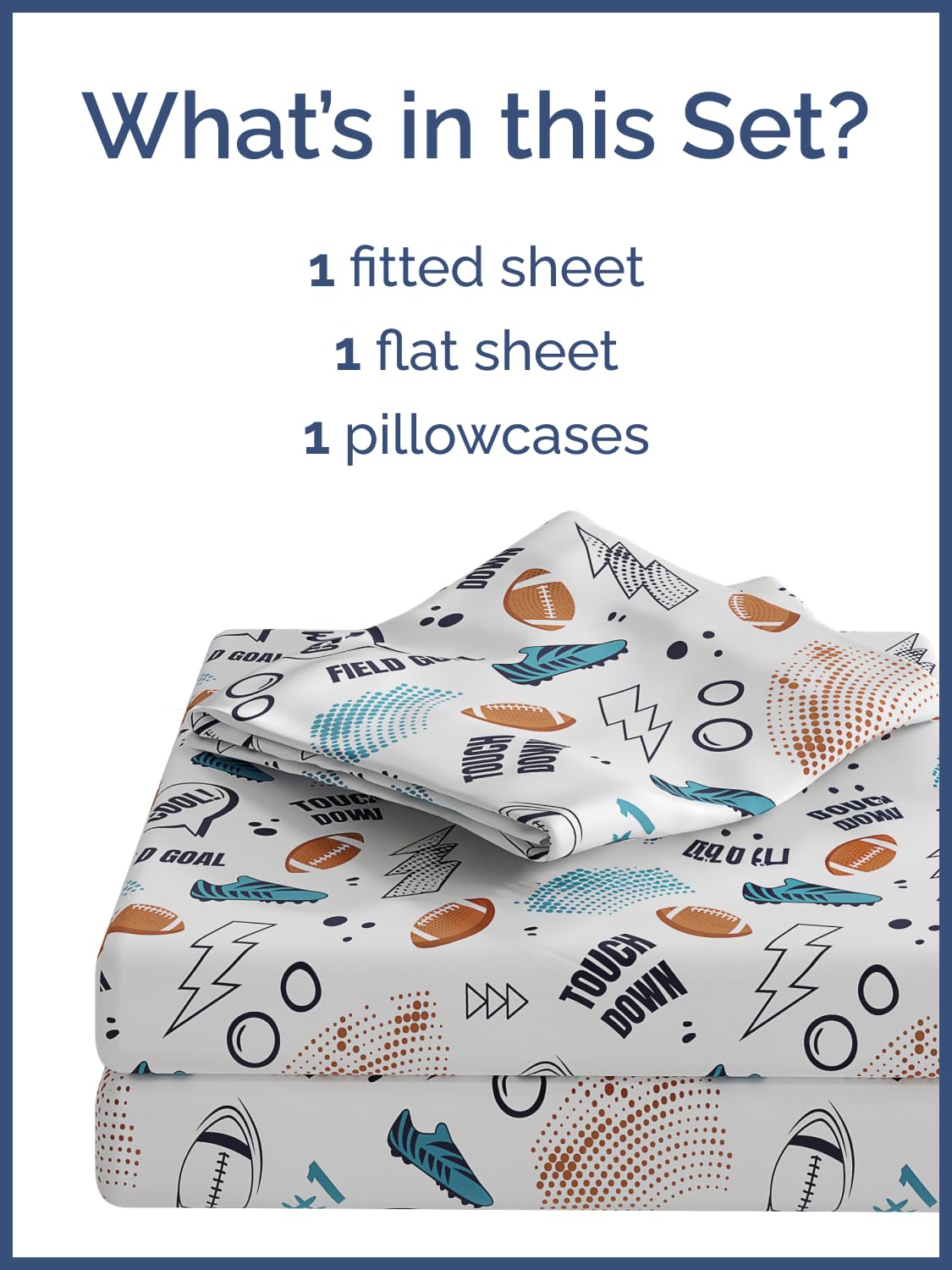 Kids Twin Size Bed Sheet Set - 3 Piece Kids Loft Bed Sheets - American Football Themed bedding - Soft, Cute and Cozy - Breathable & Machine Washable - Helmet Bed Set for Boys, Girls, Teens & Toddlers