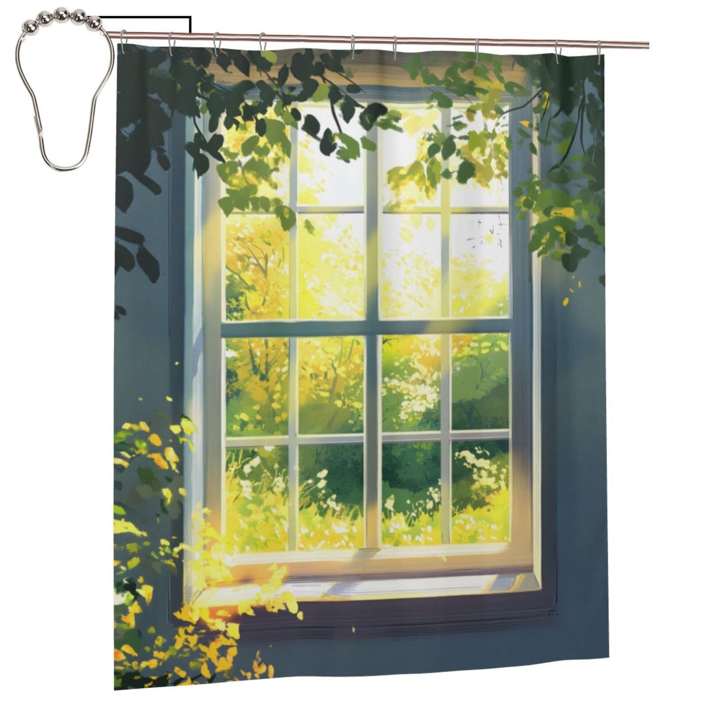 HEILIVIO Shower Curtain Window Tree Morning Waterproof Fabric Stylish Durable Bathroom Decor,Quick-Dry,60x72inches,Includes 12 Iron Hooks