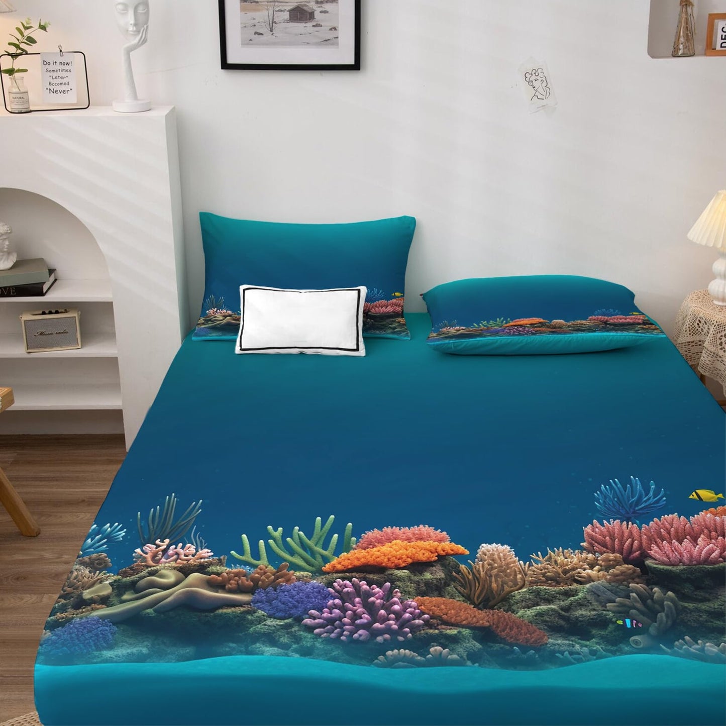THYUNQ Underwater Sheets Queen Size Bed, Ocean Pattern Sheet Set & Bedroom Decor - 16 Inch Deep Pocket, Super Soft Microfiber Bedding Sheets & Pillowcases 4 Piece
