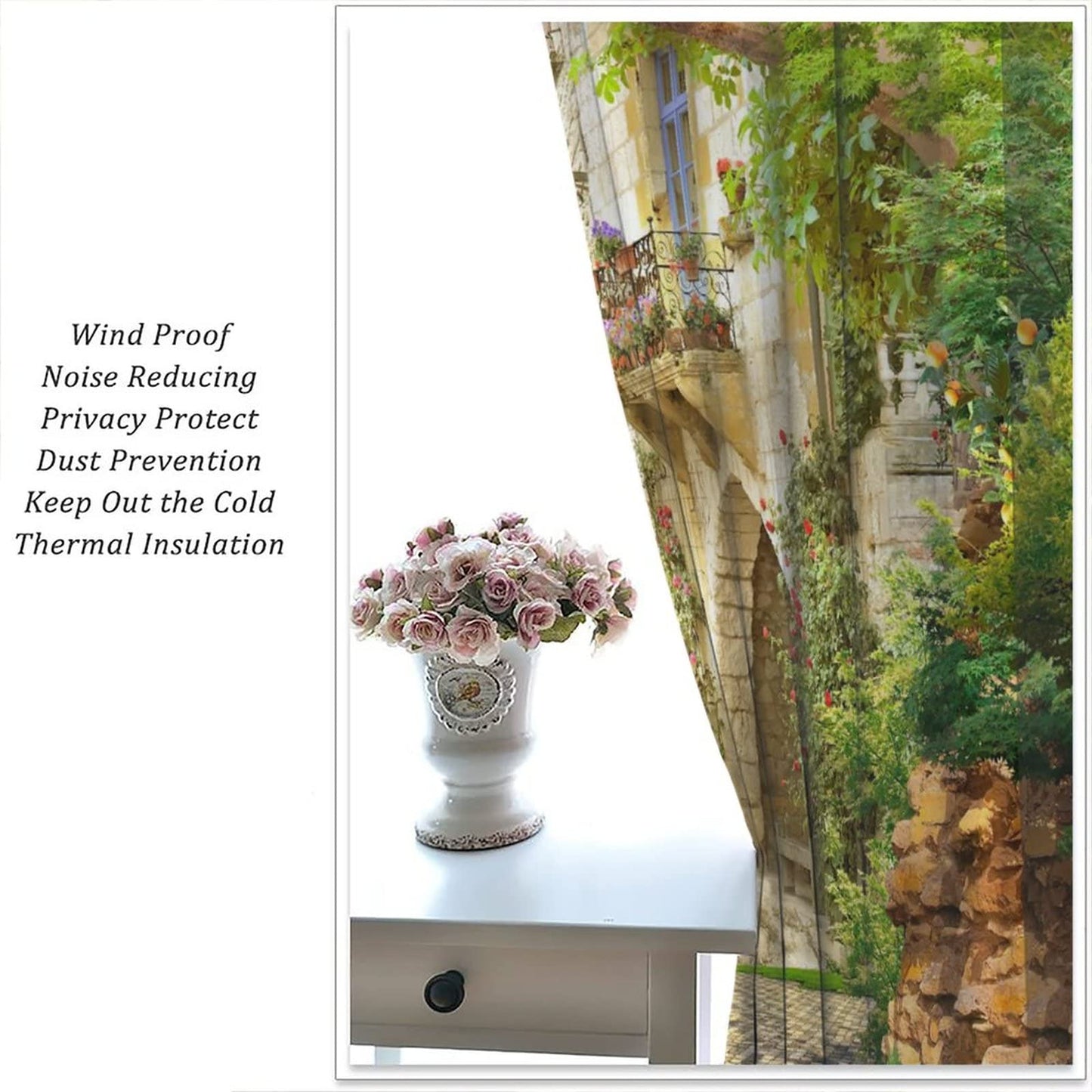 Italy Natural Scenery Curtains,Country Old Stone Arch Garden View Vintage Style Room Darkening Window Drapes for Living Room Bedroom Dining Room W42xL45in