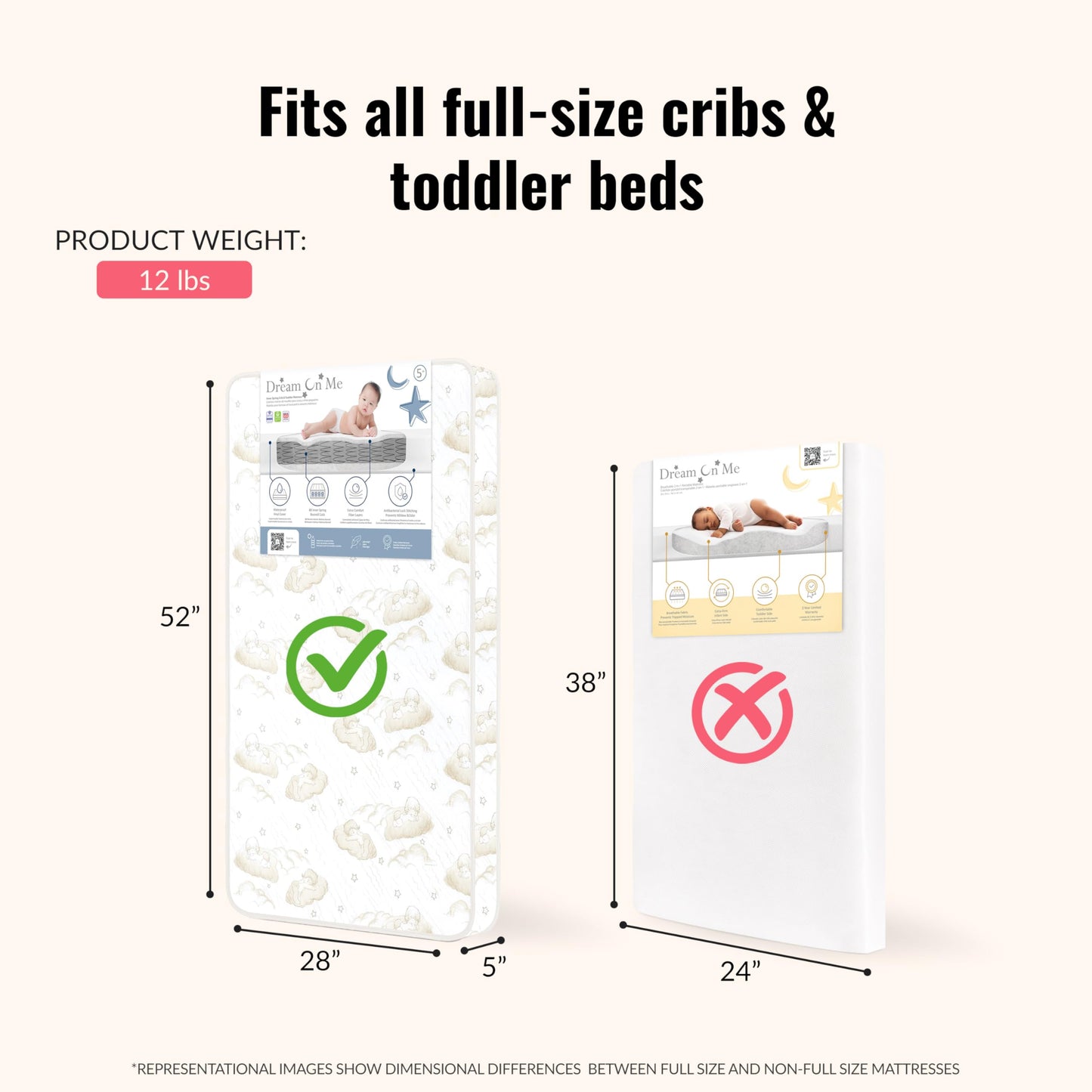 Dream On Me Twilight 5” 88 Coil Inner Spring Crib & Toddler Mattress – Brown Cloud, Greenguard Gold & BSA Certified, Waterproof & Stain-Resistant Cover, Fits Standard Full-Size Cribs & Toddler Beds