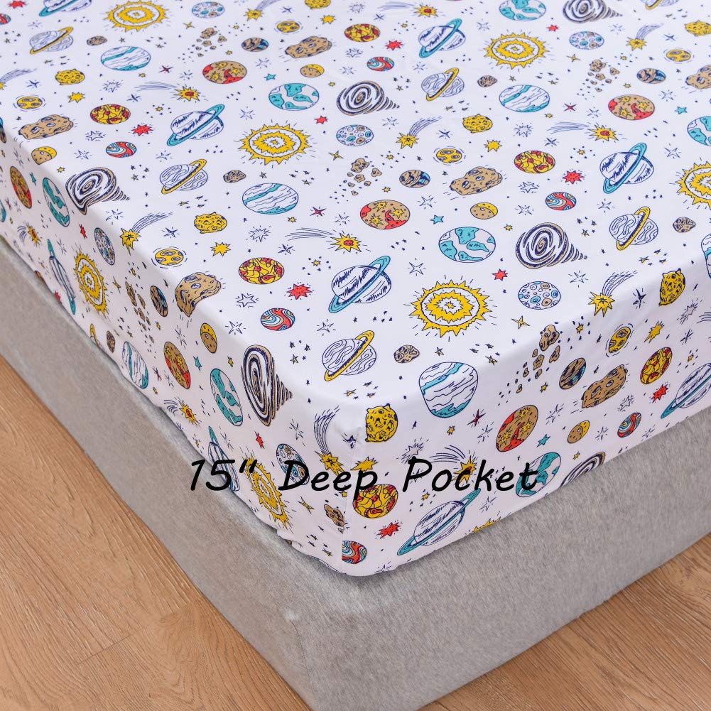 JSD Universe Planets Kids Sheet Set Twin Size, 3 Piece Space Theme Microfiber Sheets Deep Pocket