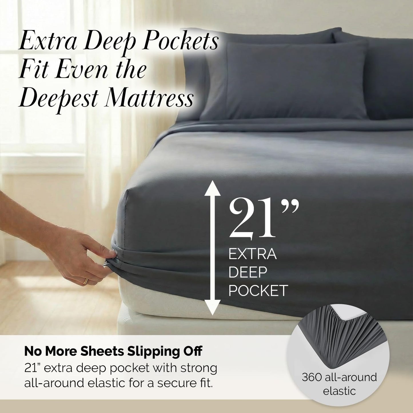 Southshore Fine Living, Inc. Queen Bed Sheets deep Pocket Set with 21" Deep Queen Fitted Sheet, Pillow Cases Standard Set of 2 | Hotel Luxury Quality | Easy Care Microfiber Sheets | Slate
