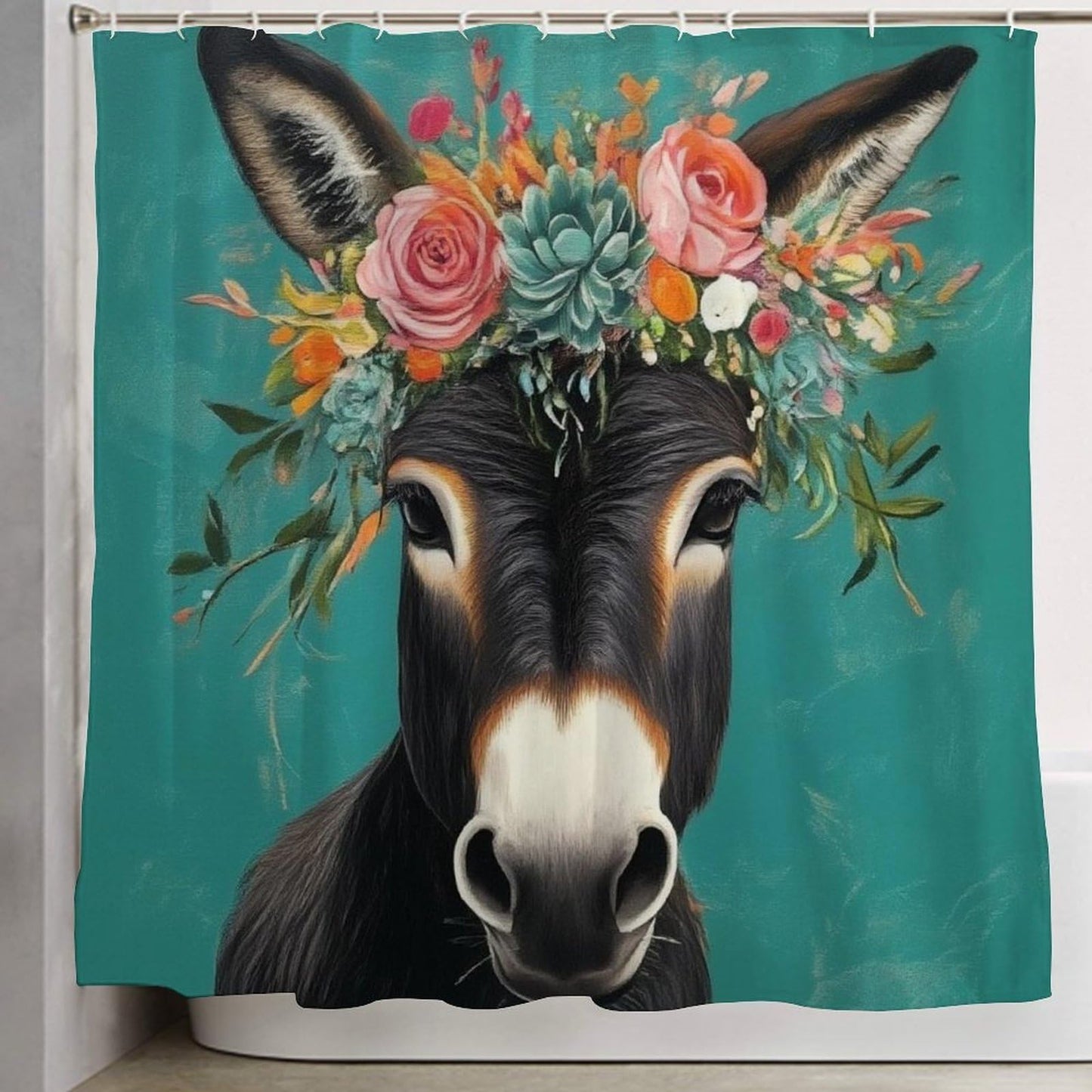 Meaudiwes Shower Curtain Set, Donkey Animals Bathroom Decoration with Curtain Hooks, 72"x 70"