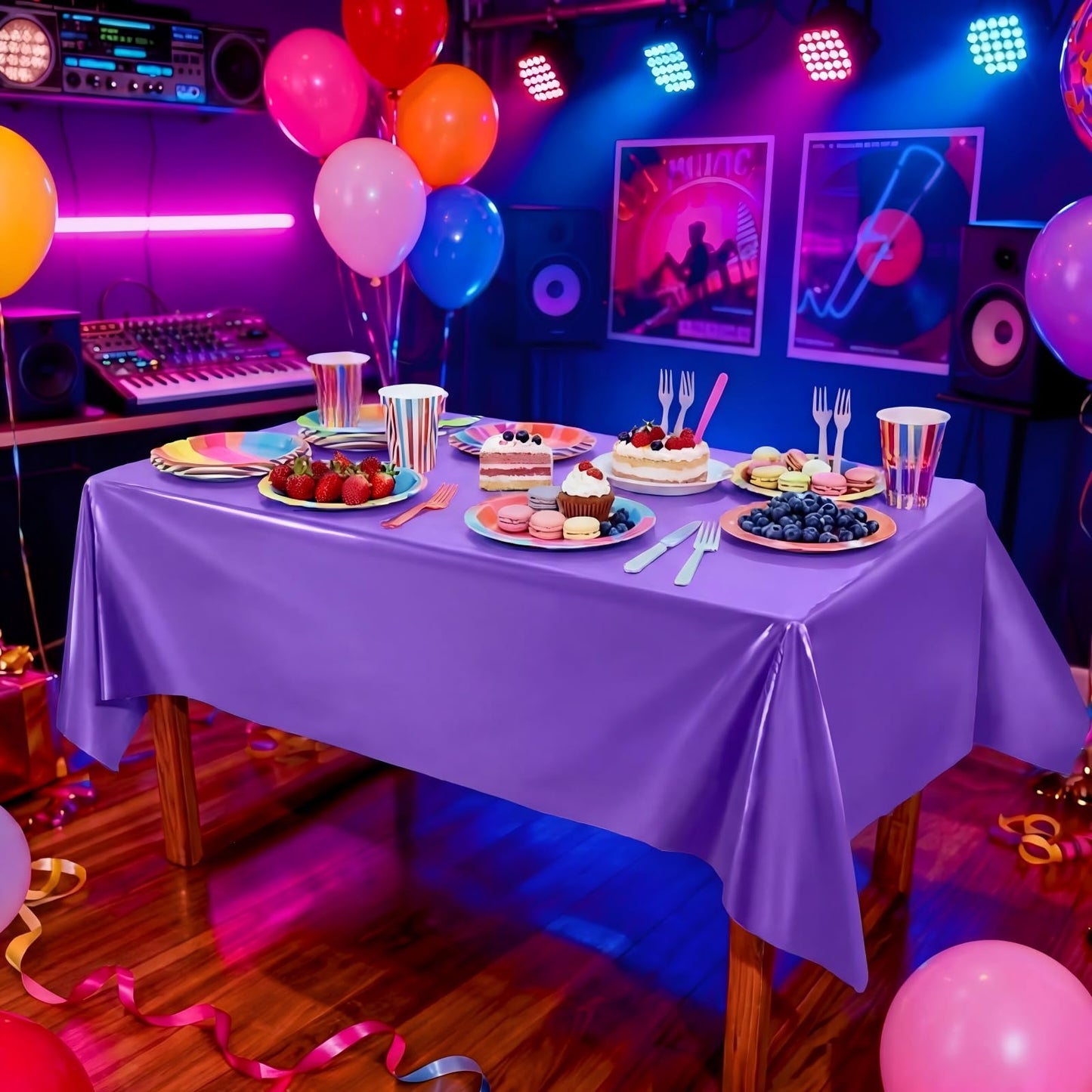 Tiamon 3 Pack K Pop Style Tablecloth 108 x 54 Inch Plastic Disposable Iridescent Korean Tablecloth Purple Pink Kpop-Style Table Cover for Girls Birthday Decorations 80s 90s Music Party Supplies