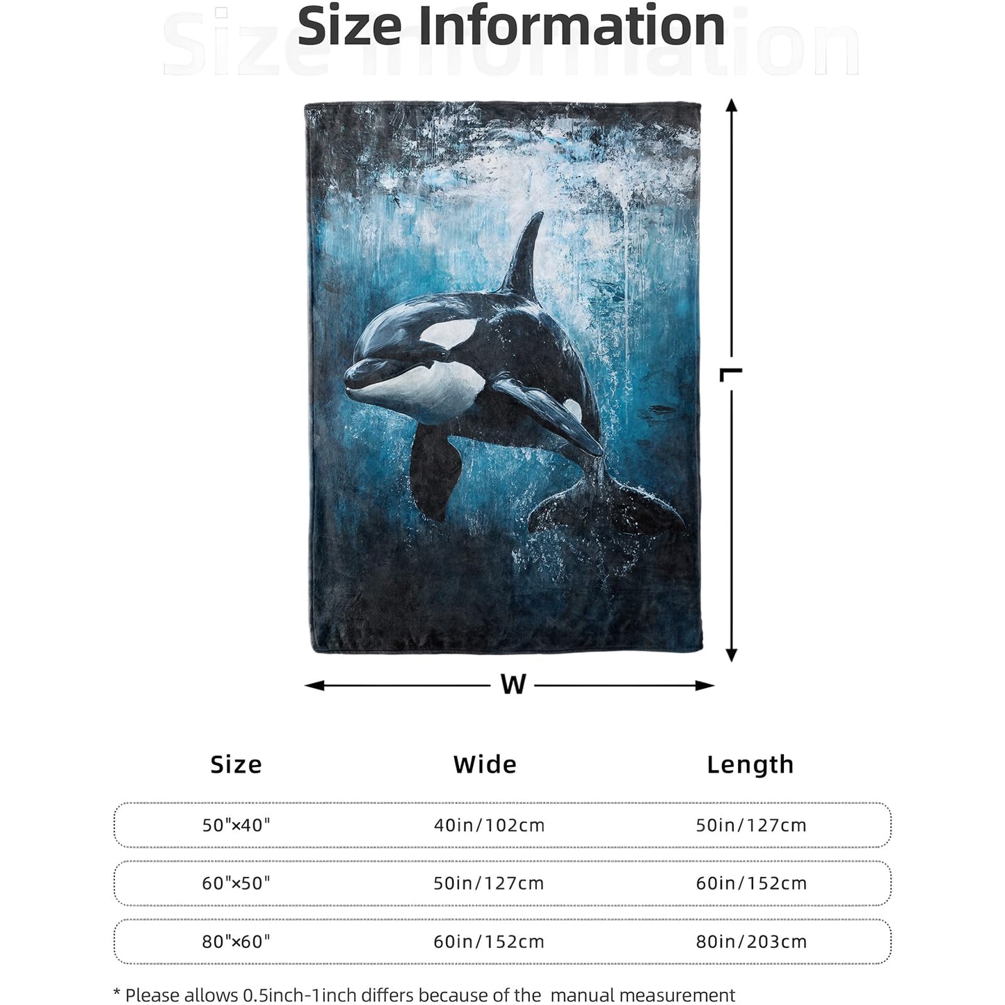 Orca Whale Ocean Blanket 50X60 in, Flannel Throw Blankets for Travel Camping Sofa Living Room Decor, Lightweight Cozy Soft Fuzzy Gifts for Women Adults Kids