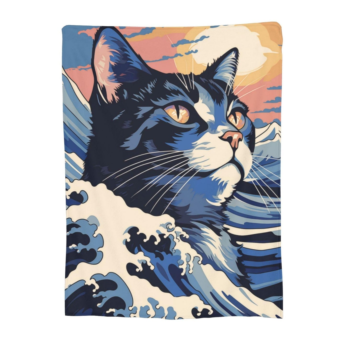 amepay Japanese Painting Cat Blanket Gifts for Cat Lovers Grils Women Kitten Wave Art Flannel Throw Blankets for Home Couch Bed Sofa Soft Fuzzy Lightweight Decor All Season 60x50 Inches