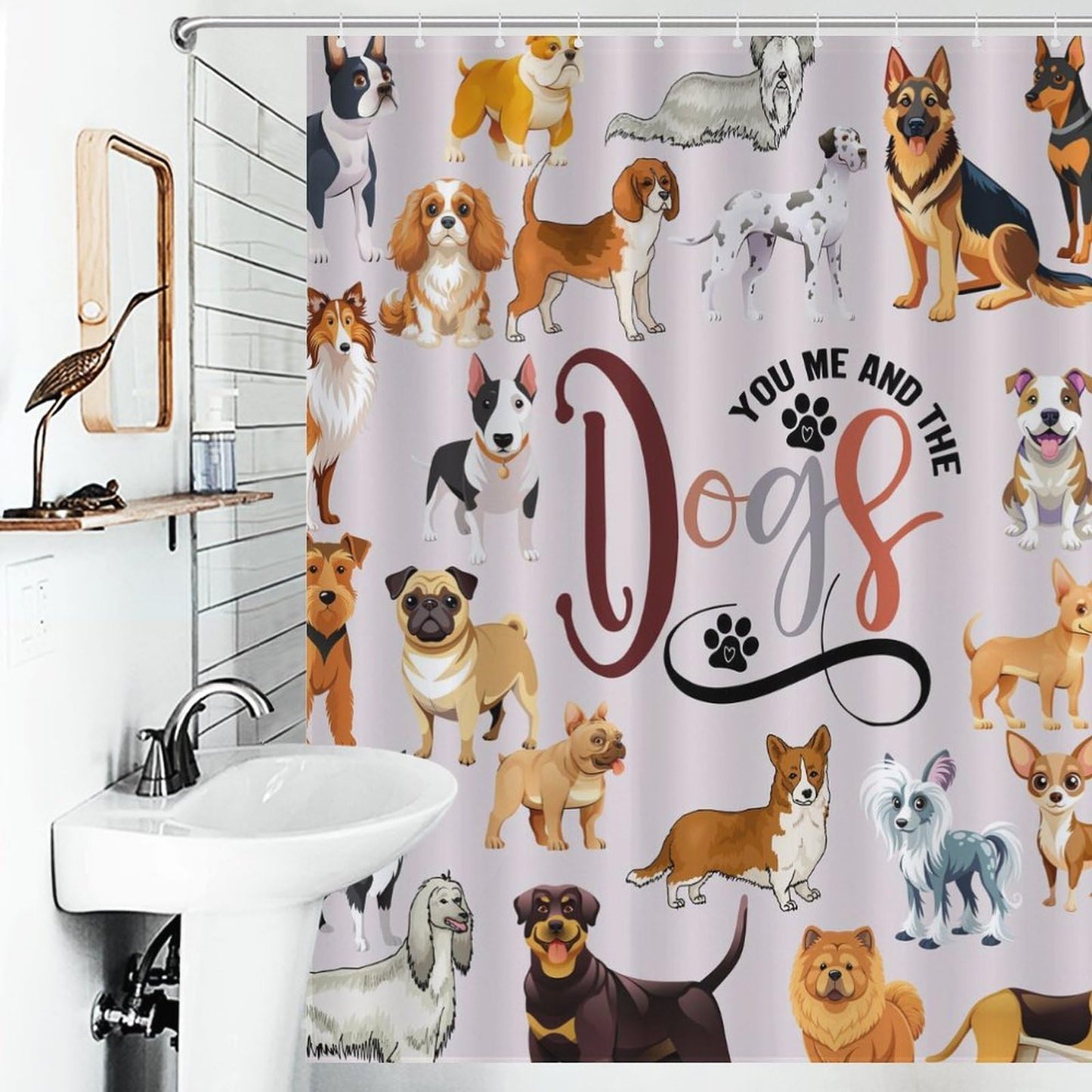 TKUYO Cute Dog Shower Curtain, Funny Animals Multi Puppy Dog Lovers Kawaii Cute Pets Colorful Carton Kids Girls Boys Waterproof Fabric Bathroom Shower Curtain Set with Hooks, 72"x72" Inch