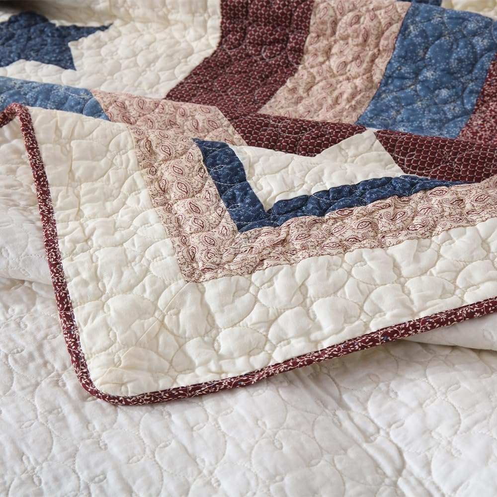 VISIMISI Cotton Bedding Quilt Sets 3 Pieces Reversible Coverlet Sets All Season Boys Real Patchwork Bedspread, MediterraneanStar Pattern,King Size