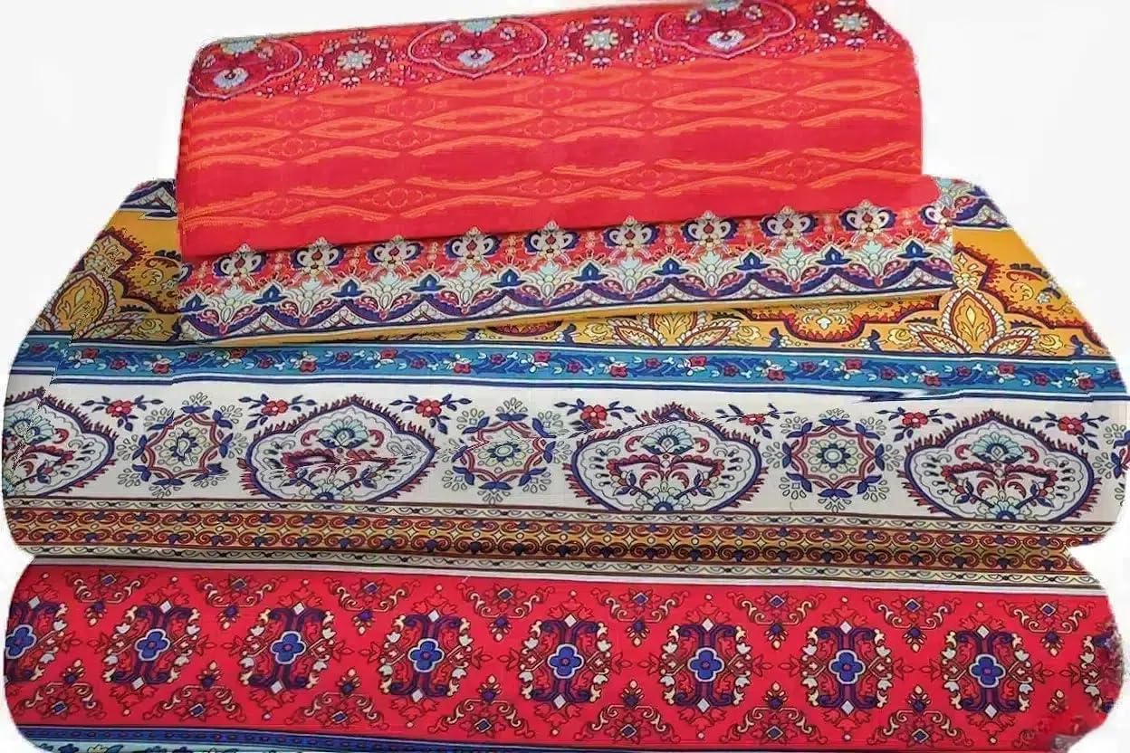 SDY 4 Pieces Boho Queen Sheet Set, Red Deep Pocket Queen Size Fitted Sheets, Microfiber Striped Soft Bohemian Sheet Set for Adult