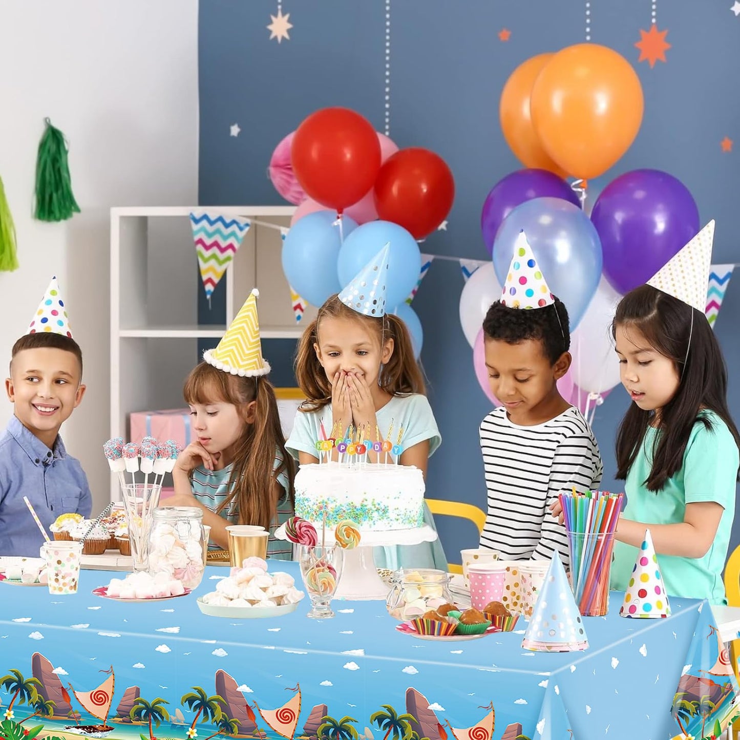 GANKTOWCOY 3 Pack Cartoon Party Tablecloths Plastic Disposable Rectangular Tablecloths Ocean Girl Birthday Decorations for Ocean Girl Party Dining Decoration Supplies