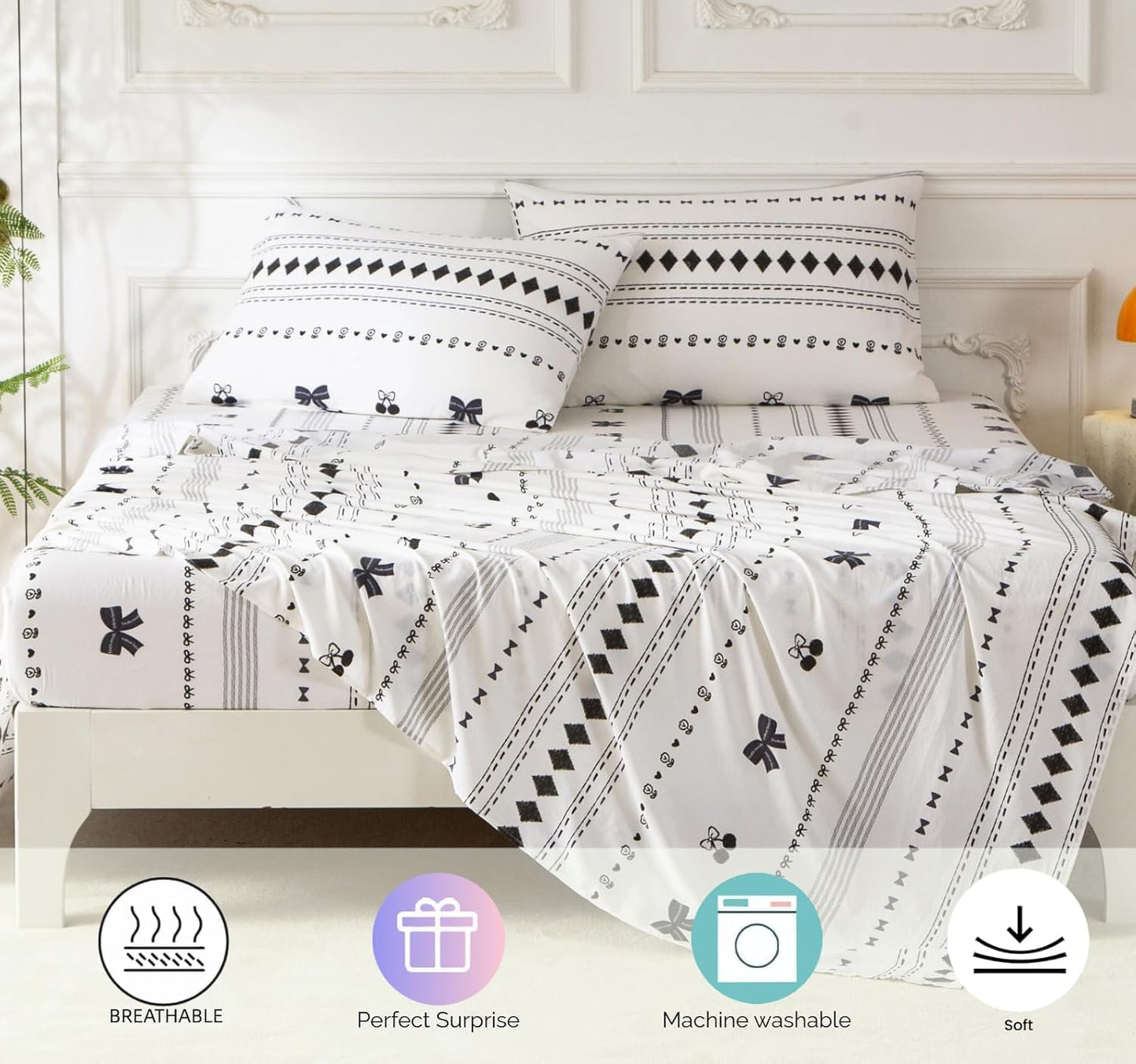 SDY Bow Floral Twin Size Comforter Set, Luxury Soft Bed in a Bag Twin 5 Pieces, All Season Bedding Set with Comforters, Sheets, Pillowcase & Sham