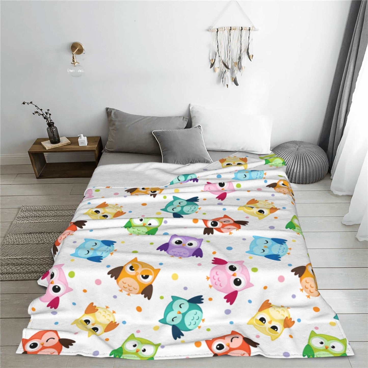 Cute Owl Throw Blanket Soft Bed Blankets Lightweight Cozy Plush Flannel Fleece Blanket for Sofa Couch Bedroom 50"x40" Small