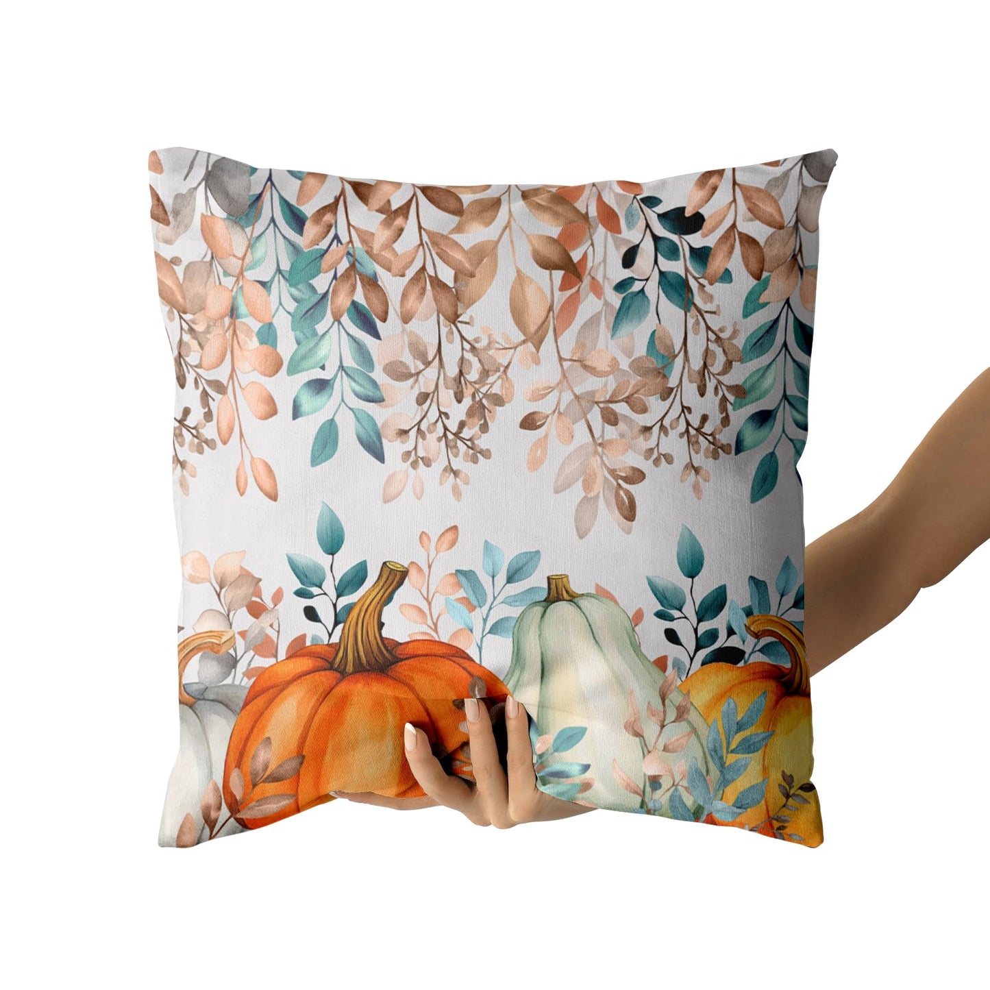 Giwawa Fall Pumpkin Pillow Covers 18x18 Inch Teal Orange Autumn Leaves Throw Pillow Case Decorative Thanksgiving Cushion Cover for Home Couch Sofa Farmhouse, Set of 2