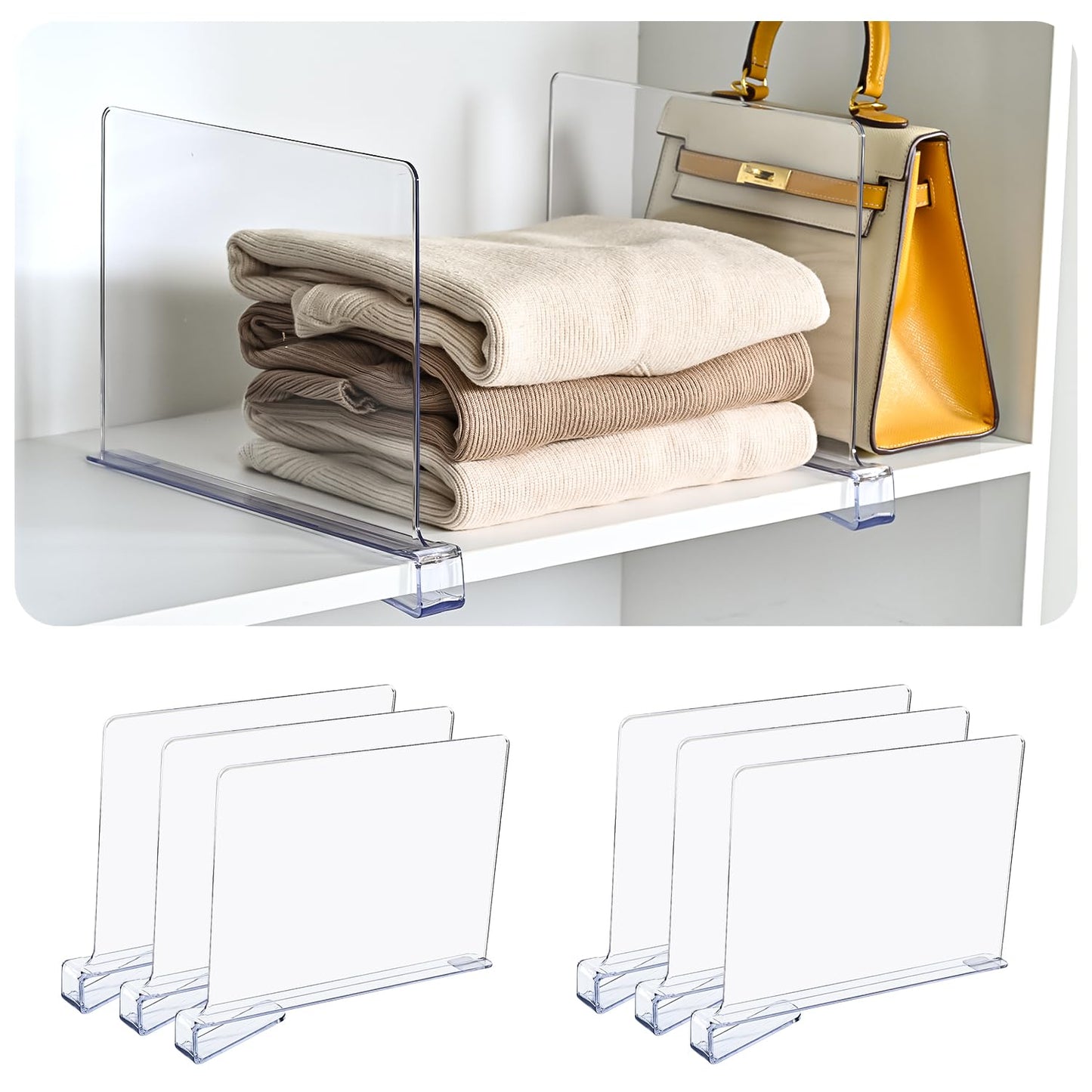 Uni HIMO Shelf Dividers，Vertical Purse Organizer for Closet，Thickened and Sturdy Shelf Organizer for Sweater, Shirts, Handbags,8" Tall x 11" (6 Pcs)