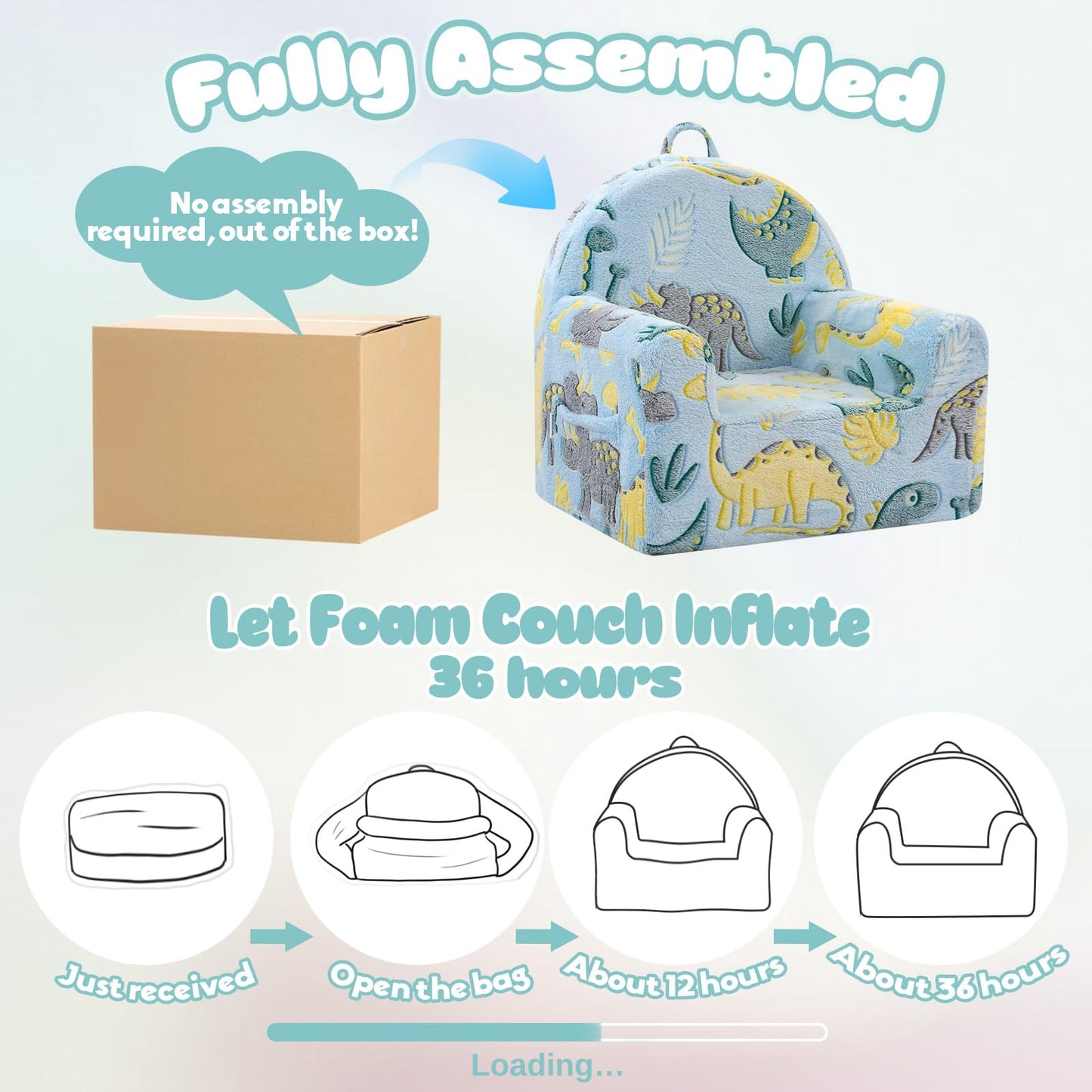 MeMoreCool Comfy Kids Chair for Ages 3+, Glow Dinosaur Kids Reading Chair, Soft Plush Kids Armchair, Cozy Foam Kids Armchair for Kids Room, Living Room, Playroom, Reading Nook