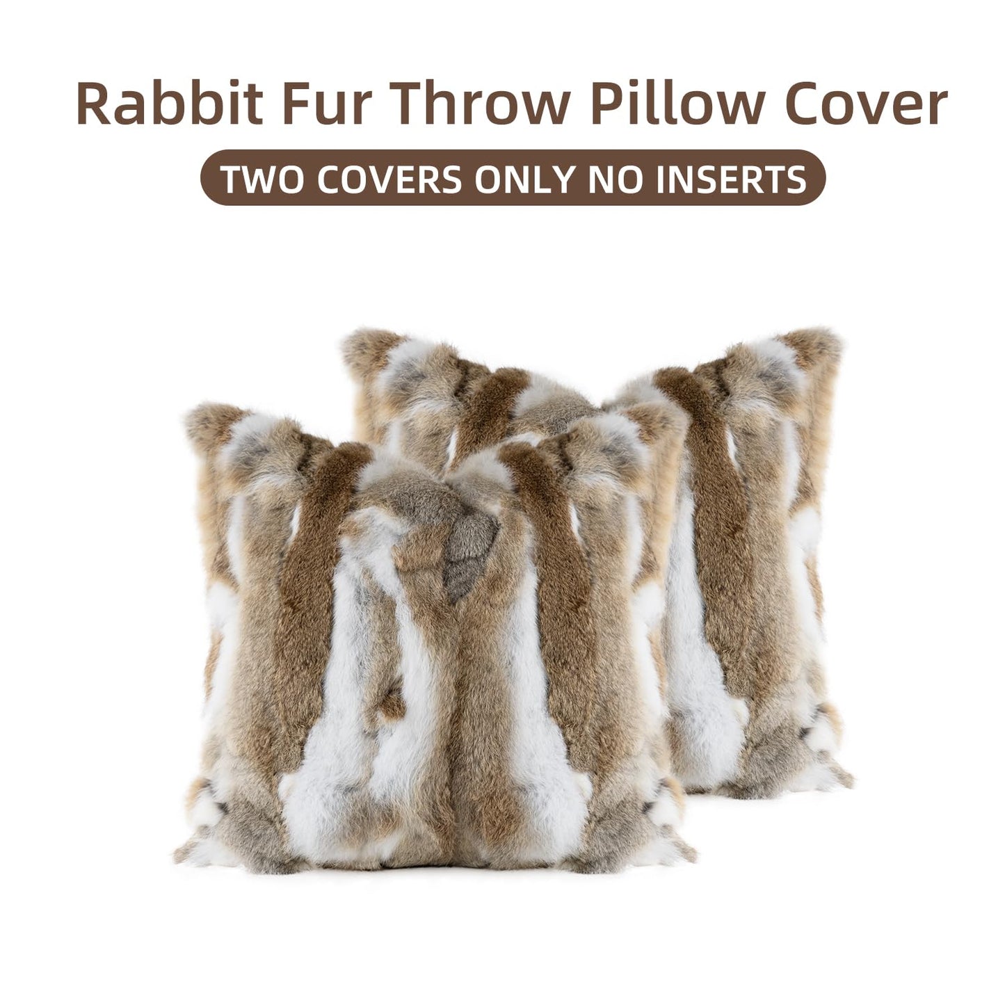 ROSE FEATHER Genuine Rabbit Fur Pillow Covers Set of 2,Luxury Decorative Throw Pillowcases Fluffy Animal Skin Accents Bolster Cushion Cover for Couch Sofa Bedroom Living Room Home,18x18 inch,Yellow