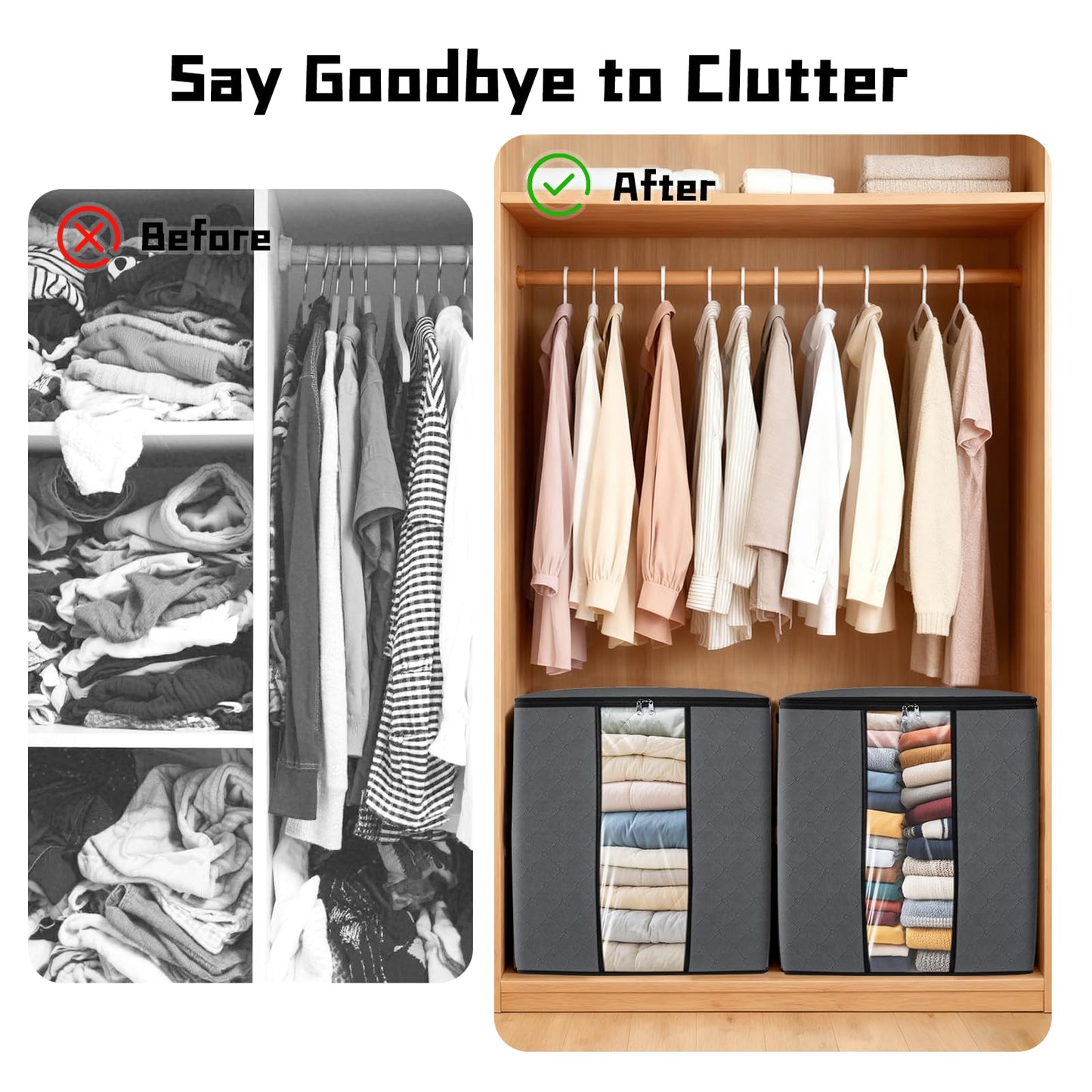 120L Extra Large Clothes Storage Bags, 3 Pack Blanket & Clothing Storage Bins, Foldable Closet Organizers with Clear Window and Reinforced Handles for Clothing, Blankets, Bed Sheets and Pillows