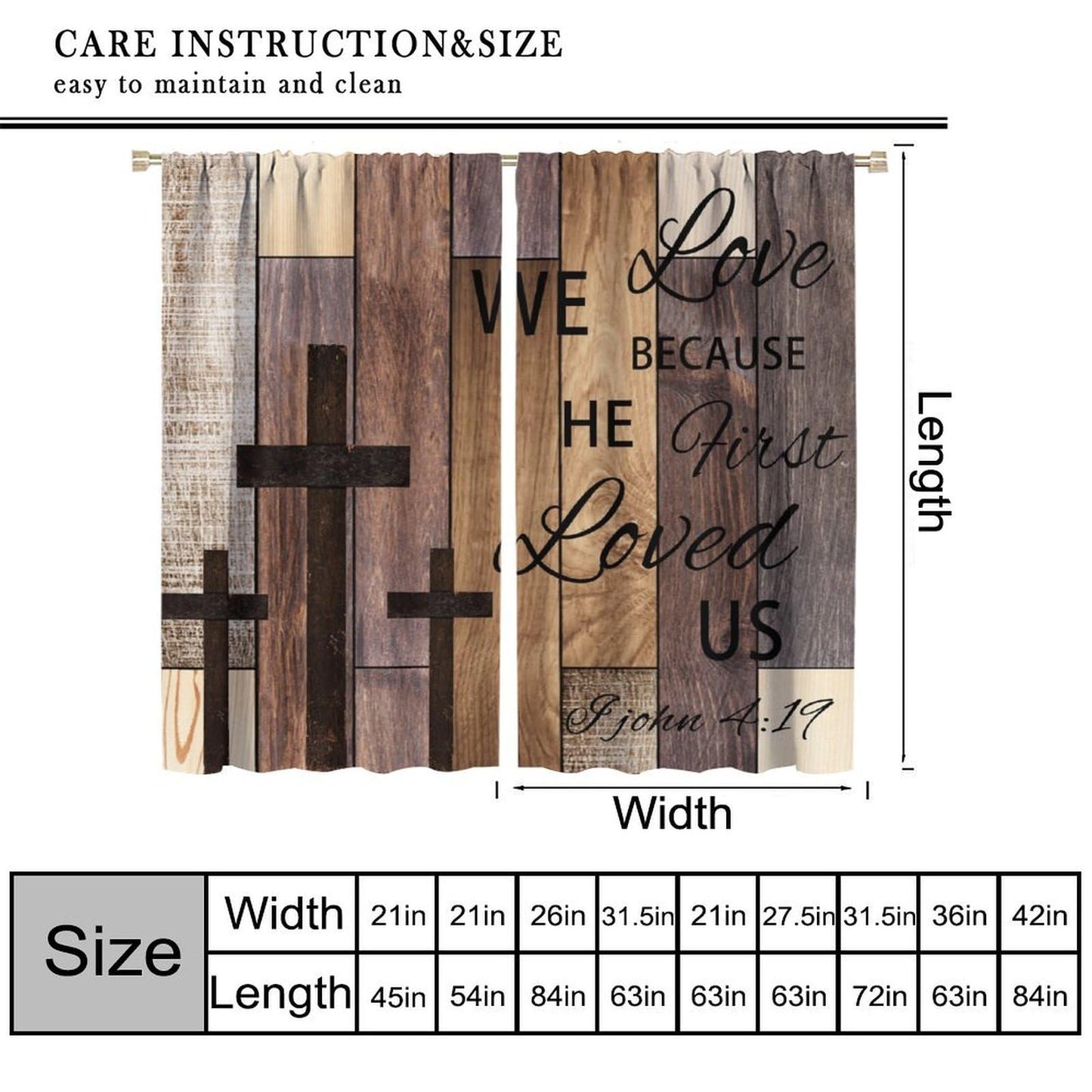 AAVEUP Farmhouse Wooden Curtains for Kitchen Rustic Brown Wood Board Bible Verse Cross Country Cottage Western Barnwood Garage Old Plank Window Drapes Print for Bedroom Living Room 42x45in