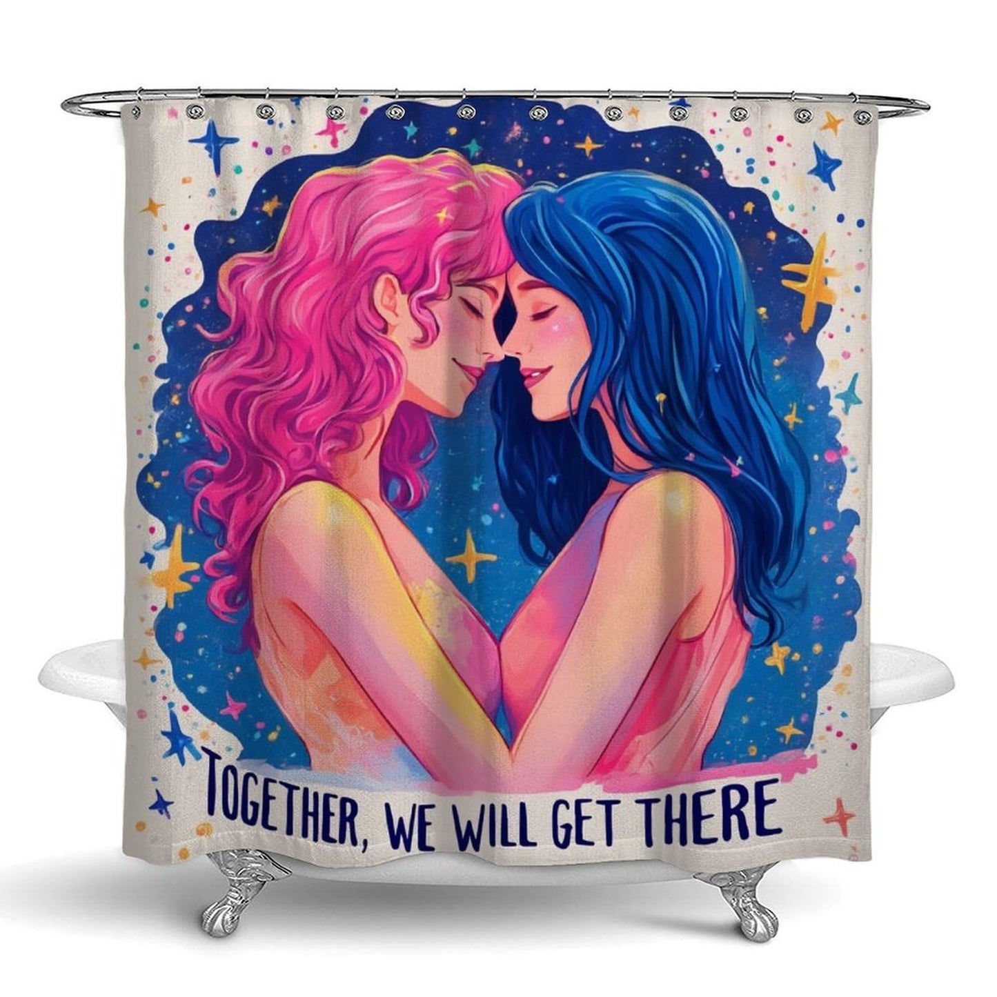 100% BLUE COLLAR Fashion Hotel Waterproof Lesbian LGBT Girl Pride Love Bathroom Shower Curtain with Hooks, 72"x 70"