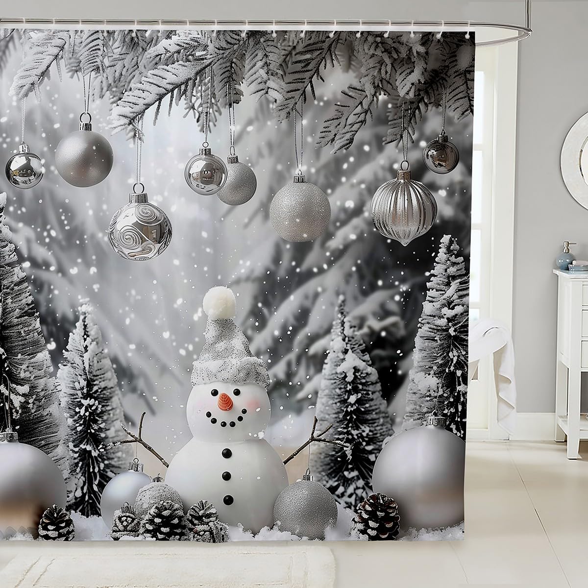 jejeloiu 72"x72" Snowman Bathroom Accessories Boys Girls Merry Christmas Bath Curtain for Kids Women Men Ultra Soft Xmas Tree Shower Curtain for Bathroom Decor Snowflake Room Decor Soft Lightweight