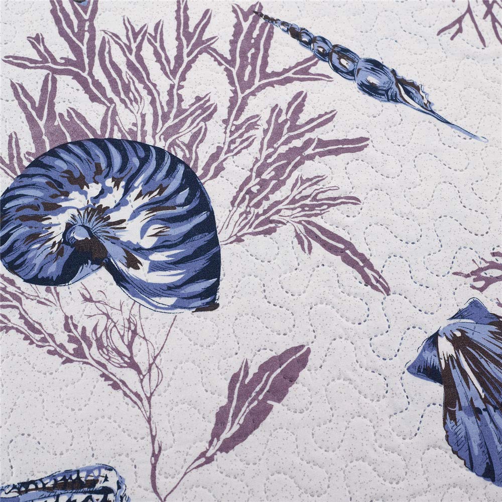 King Size Beach Quilt Set - Lightweight Reversible Quilt, Bedspread & Coverlet - Coastal Ocean Bedding - Starfish & Conch Shell Home Decor - Blue