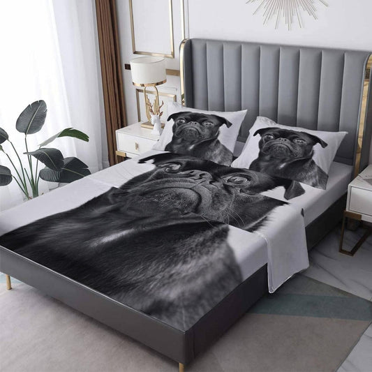 THYUNQ Pug Sheets Full Size Bed, 3D Animal Dog Pattern Bedding Sheets & Pillowcases - 16 Inch Deep Pocket, Super Soft Microfiber Printed Sheet Set 4 Piece