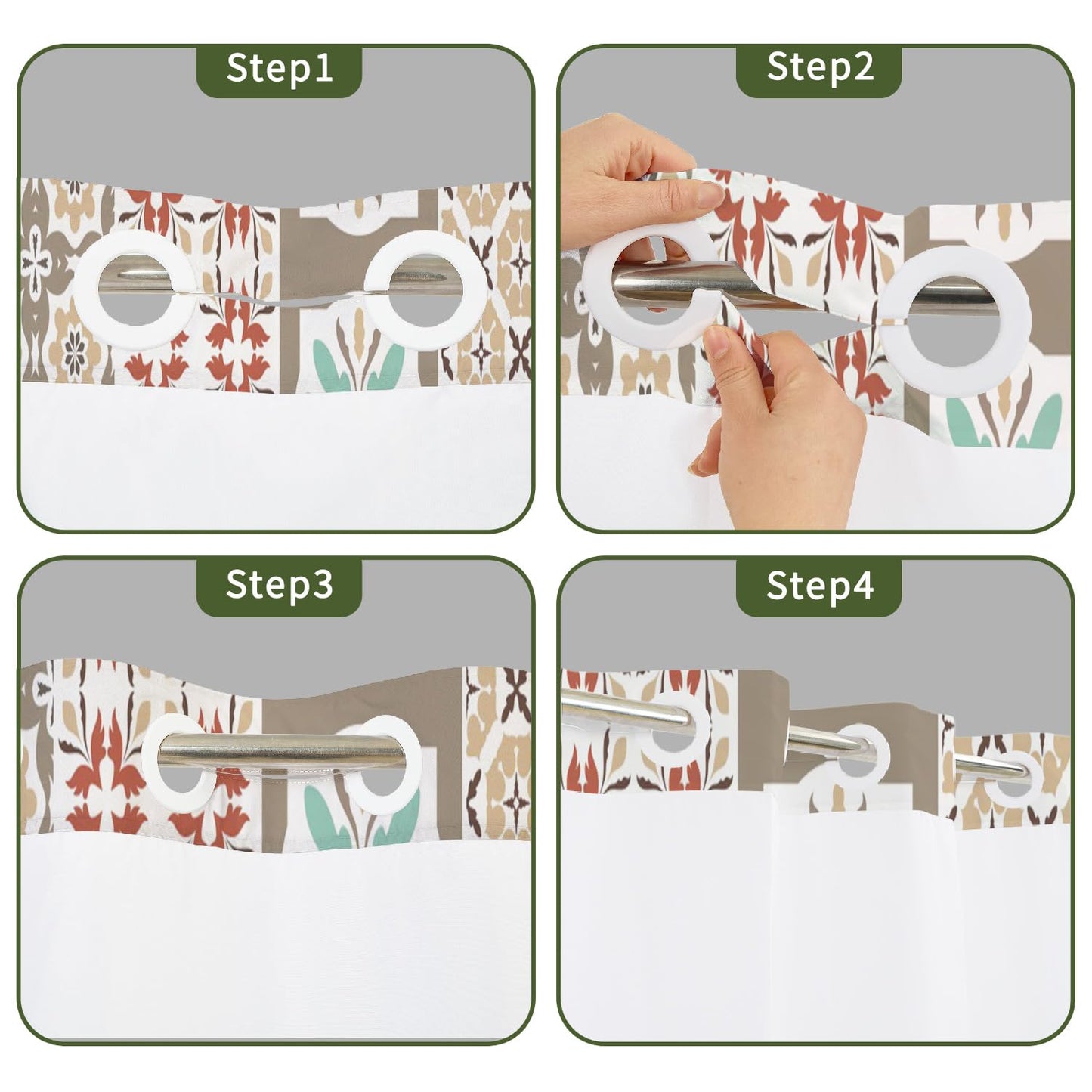 NAEMBCU No Hook Shower Curtain with Snap in Liner Set FYLX00223