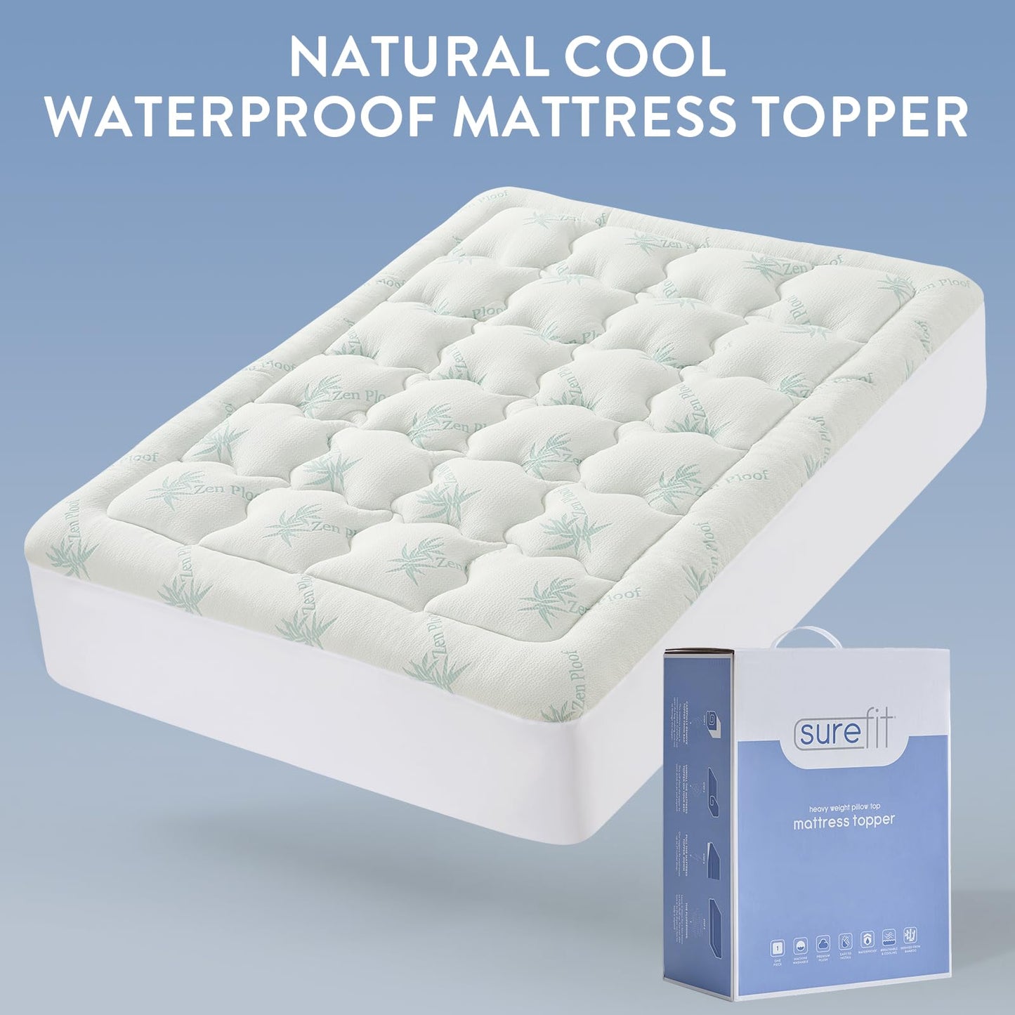 Surefit Ultra Soft Waterproof Mattress Topper Twin Size, Pillow Top Mattress Pad, Back Pressure Relief, Viscose Derived from Bamboo, Naturally Cooling for Hot Sleepers, 39x75