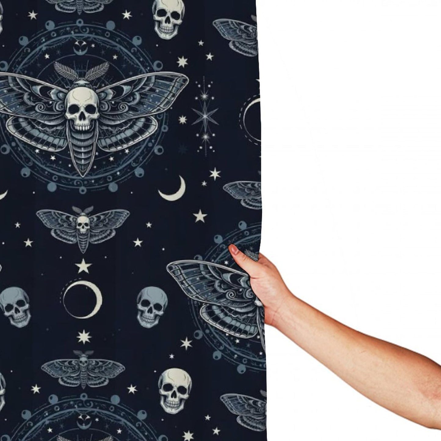 Meaudiwes Fashion Lightweight Shower Curtain Washable Shower Curtain with 12 Hooks Goth Moth Dead Skull Moon, 72"x 70"