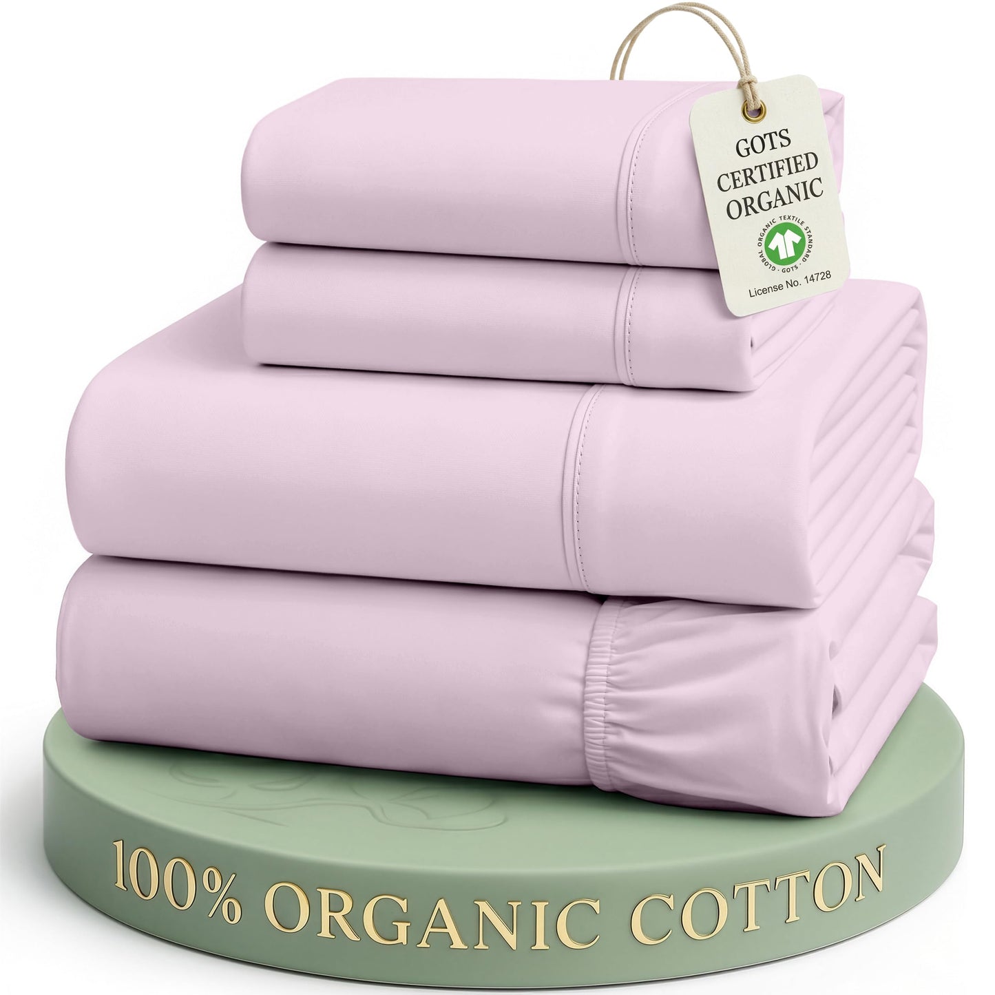 LANE LINEN Cotton Queen Sheet Set 100% Organic Cotton GOTS Certified Percale Weave Deep Pocket 4 Piece Soft Breathable Cooling Lightweight All Season Machine Washable Crisp - Orchid Petal