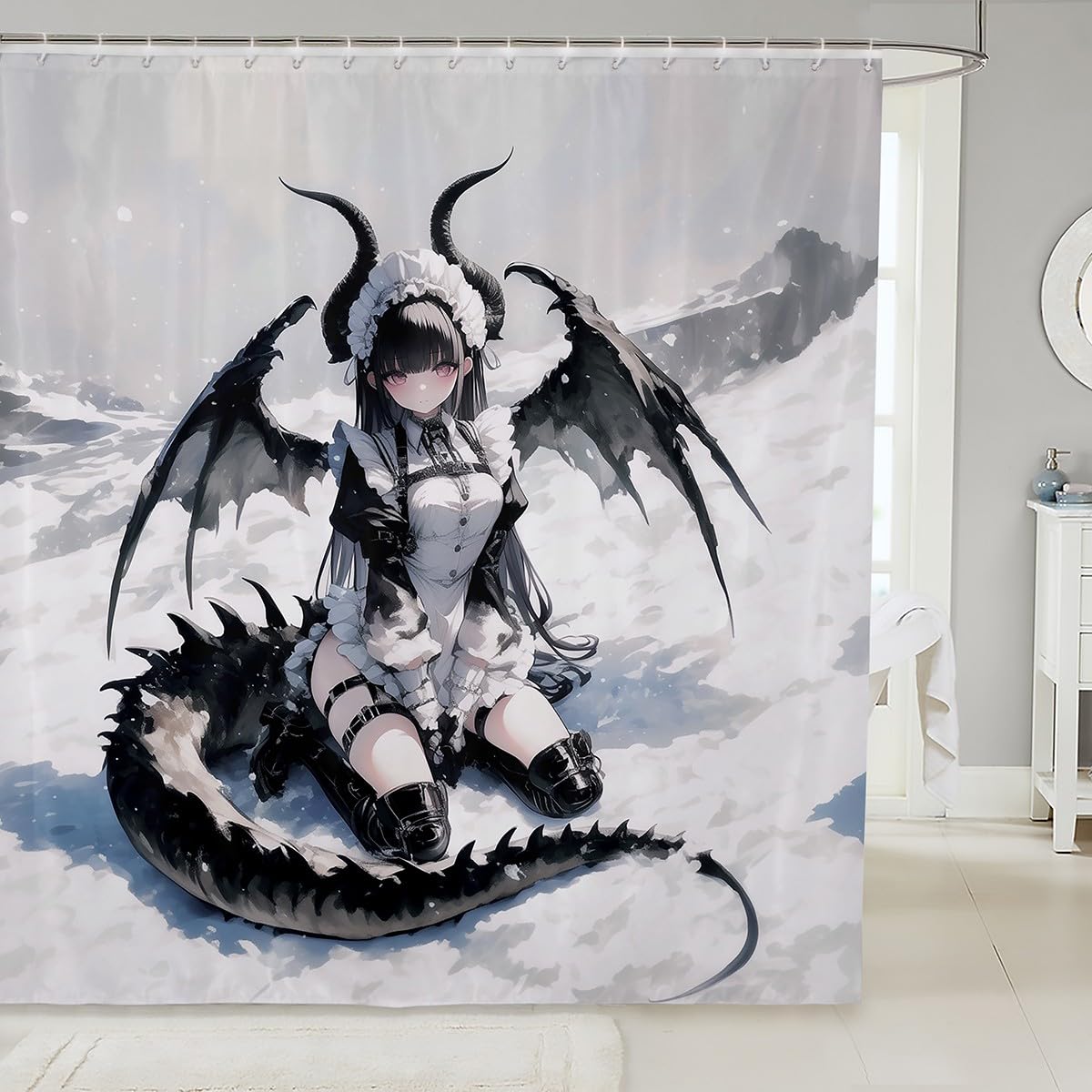 Erosebridal Anime Girl Shower Curtain, Japanese Anime Fabric Shower Curtains for Kids Girls Teens, Cartoon Girl Bath Curtain Japanese Animation Sci Fi Style Bathroom Accessories,72" W X 72" L