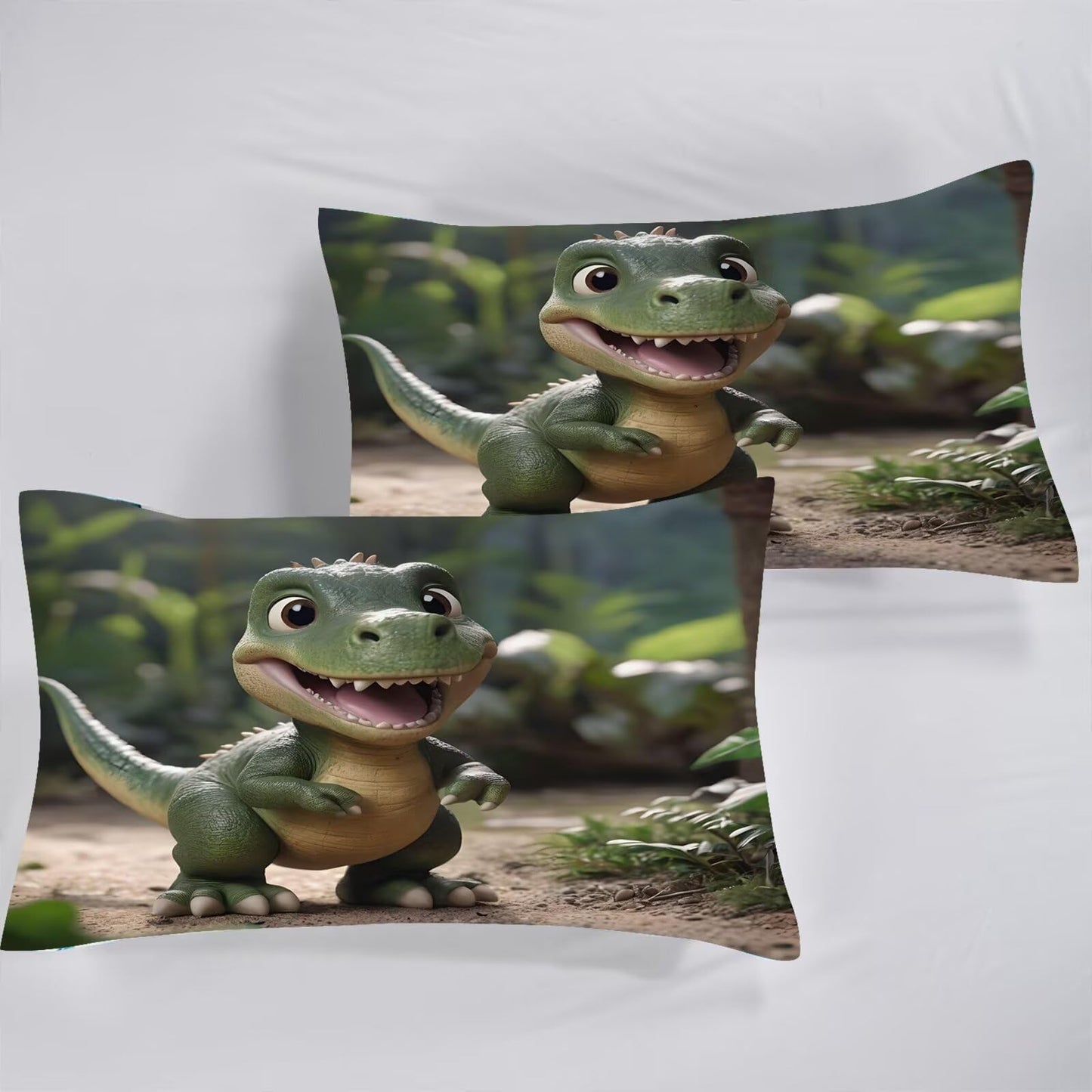 VTKON 3D Dinosaur Bedding Set Queen Size for Boys, Cute Kids Dinosaur Comforter Set, Dino Bedding Toddler Bed Set with 1 Comforter and 2 Pillowcases, Green