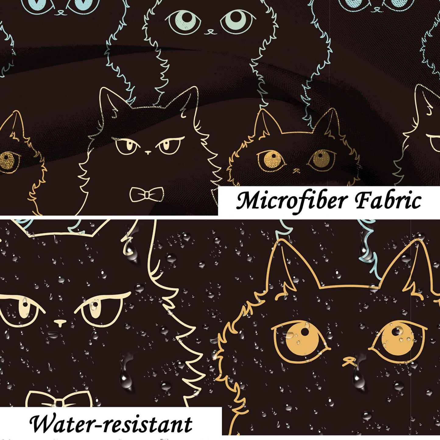 SDIII Black Cat Shower Curtain Set 72x72 Inch, Waterproof Microfiber Shower Curtain Cat Black for Cute Animal Themed Bathroom Decor Halloween