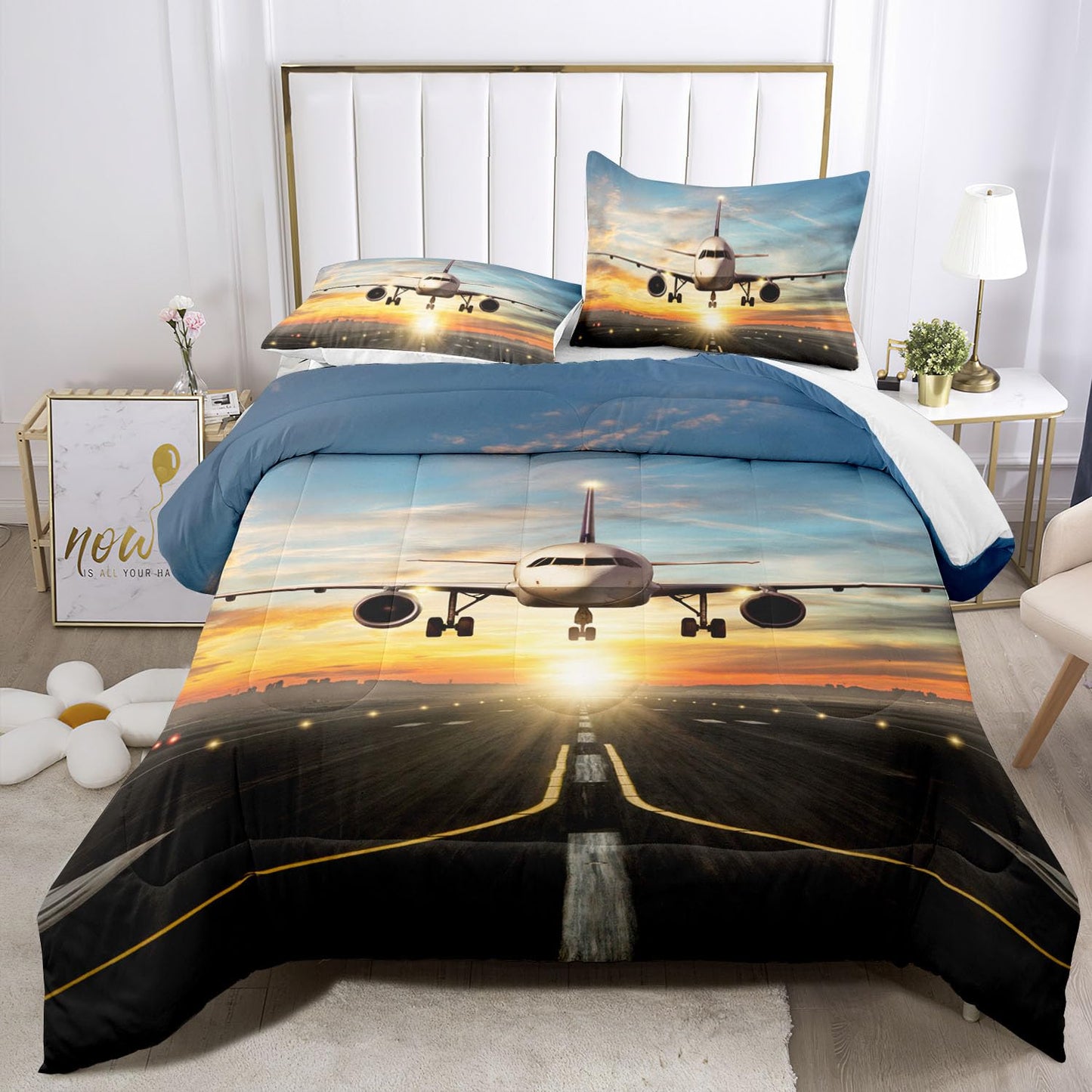 Raphus cucullatus Airplane Comforter Set - Twin Airplane Bedding Sets for Boys, Outer Space Twin Bedding Sets