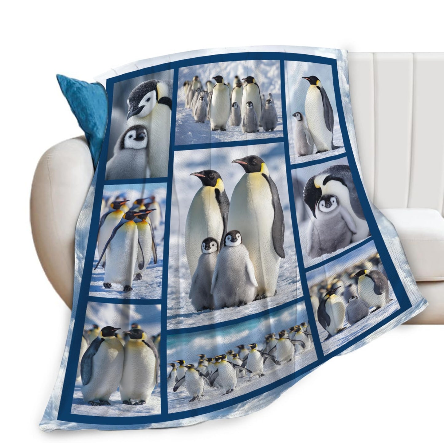 Penguin Blanket for Kids, Cute Penguin Throw Fleece Blanket Gifts for Boys Girls, Warm Cozy Soft Flannel Stuff for Bed Sofa Couch 50" x 40"