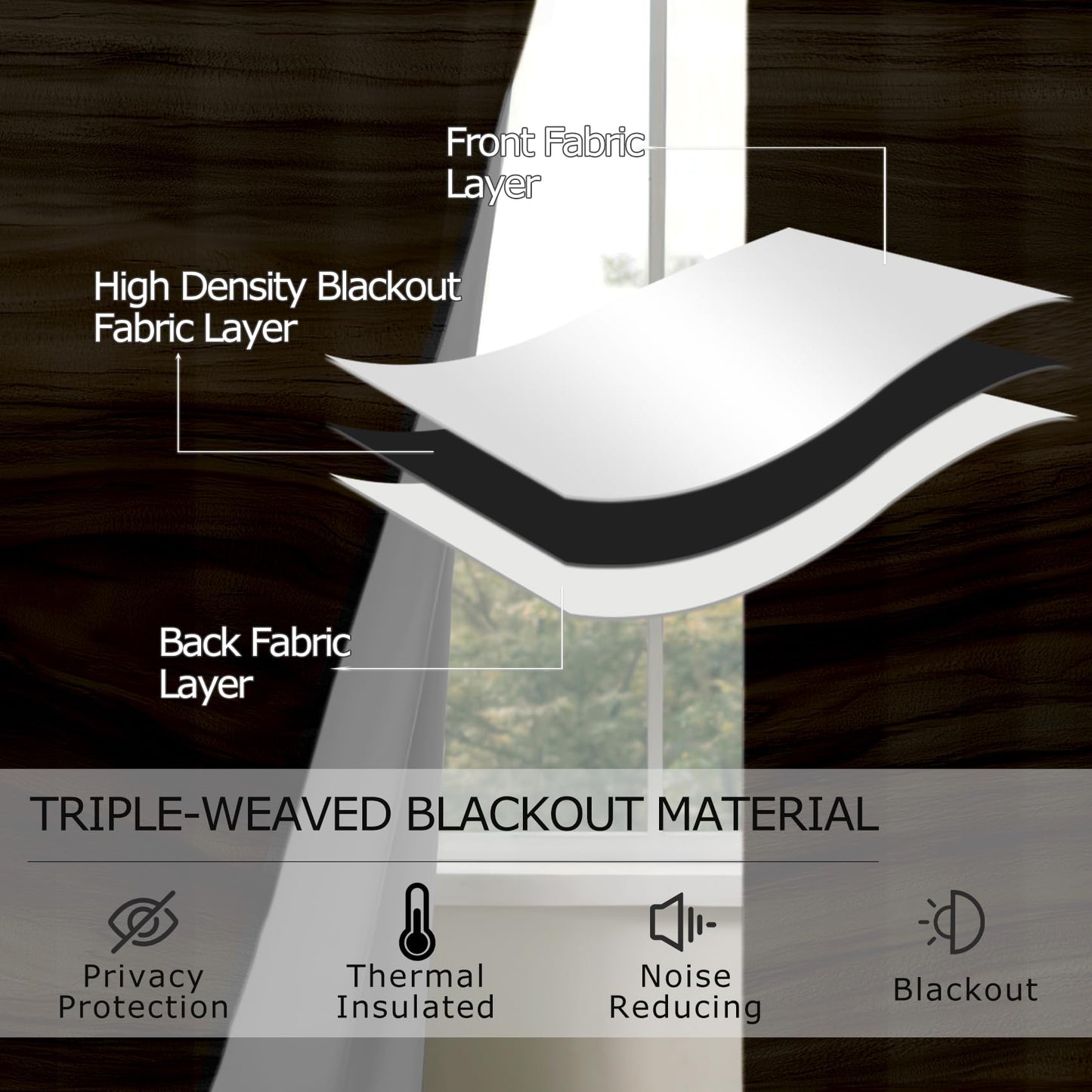 Solvivae Brown Blackout Curtains for Bedroom Living Room, Modern Rustic Country Farmhouse Patterned Window Treatments, Room Darkening Thermal Insulated Grommet Drapes, 45 Inch Curtains 2 Panel Set