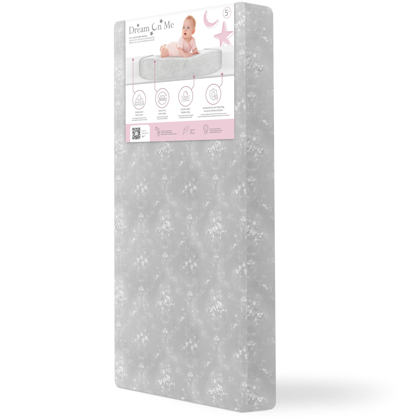 Dream On Me Snooze 2-in-1 Crib Mattress, Dual-Sided for Infants & Toddlers, Waterproof Cover, GREENGUARD Gold Certified, Fits Full Size Crib & Toddler Bed, 52” x 28” x 5”