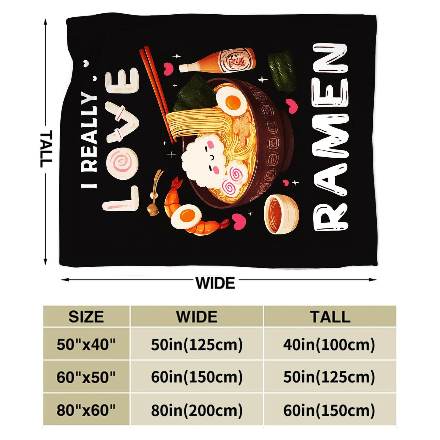 Ramen Blanket Soft Fuzzy Fleece Ramen Noodle Food Throw Blankets Decor Cozy Warm Plush Flannel Foodie Blanket Gifts for Boys Girls Men Women Home Chair Sofa Couch Bed 50"X40"