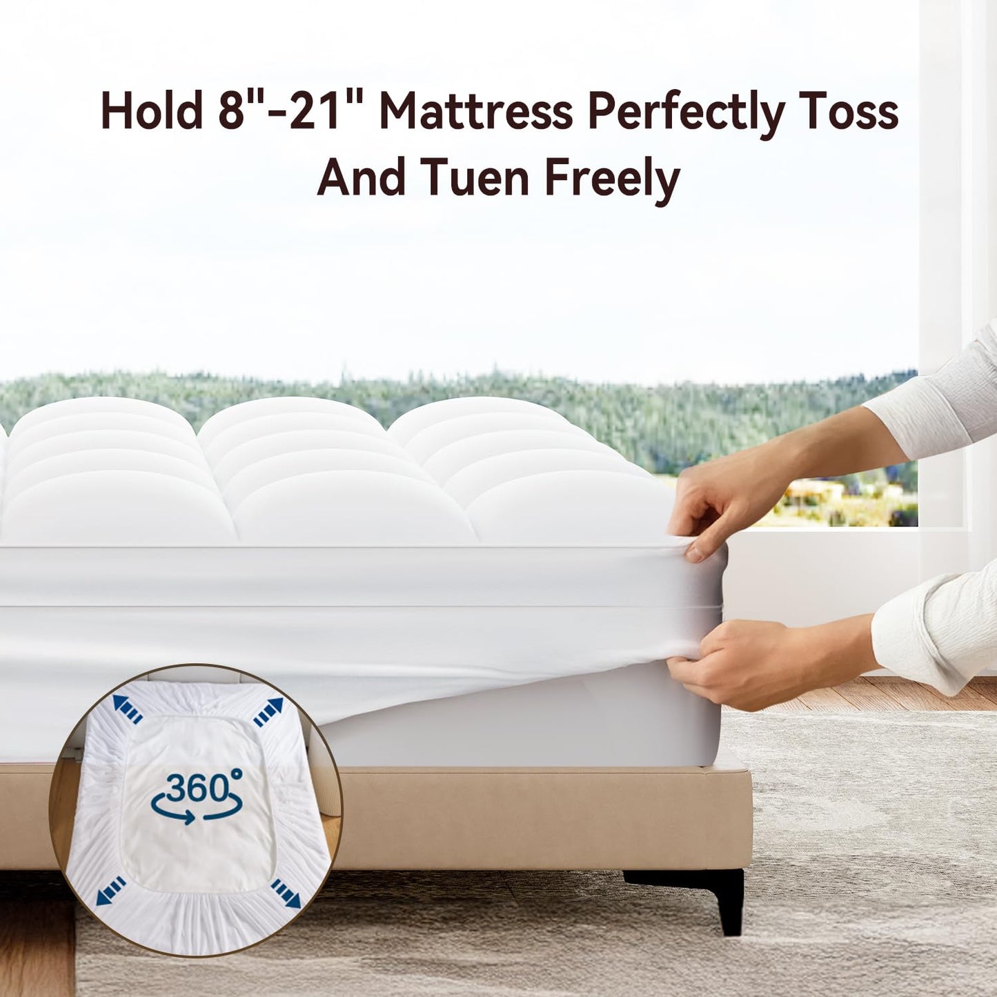 ABENE Queen Size Mattress Topper for Back Pain Relief, Extra Thick Mattress Pad Pillowtop, Soft Plush Mattress Cover Bed Topper with Deep Pocket, Overfilled Down Alternative Filling, White