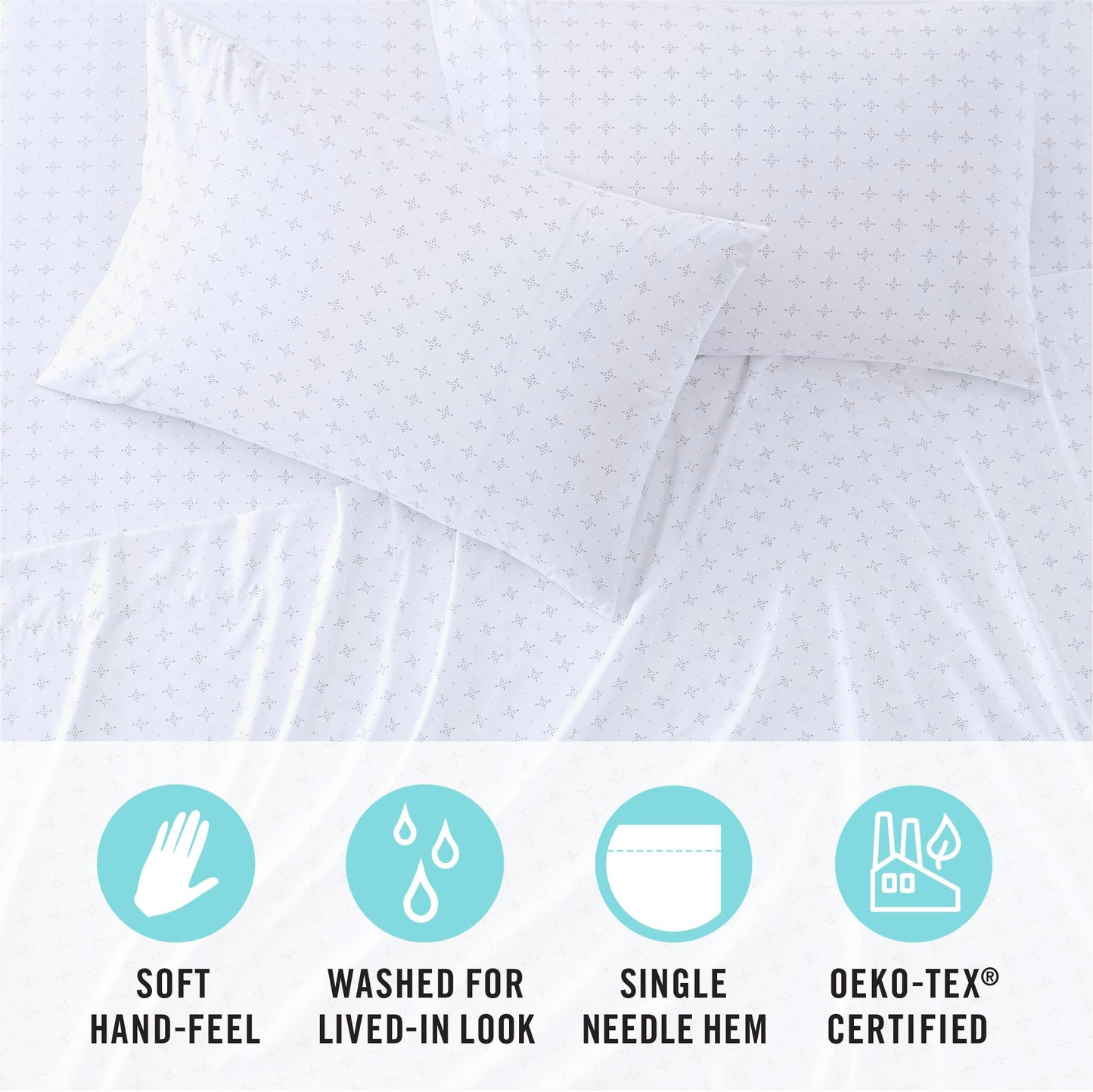 Martha Stewart Ultra Soft Brushed and Washed Microfiber 4 Piece Sheet Set, Easy Care, Comfy, Deep Pocket Bed Sheets, 1 Flat Sheet, 1 Fitted Sheet, 2 King Pillowcases, Cal King Size, Light Gray