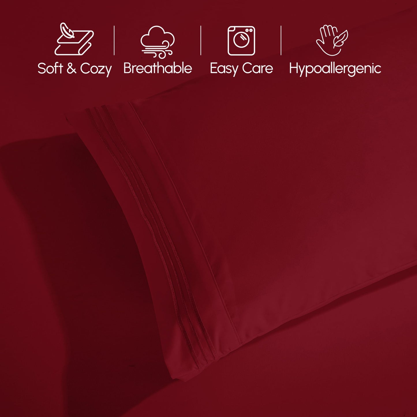 Elegant Comfort Luxurious 1500 Premium Hotel Quality Microfiber Three Line Embroidered Softest 4-Piece Bed Sheet Set, Wrinkle and Fade Resistant, King, Burgundy