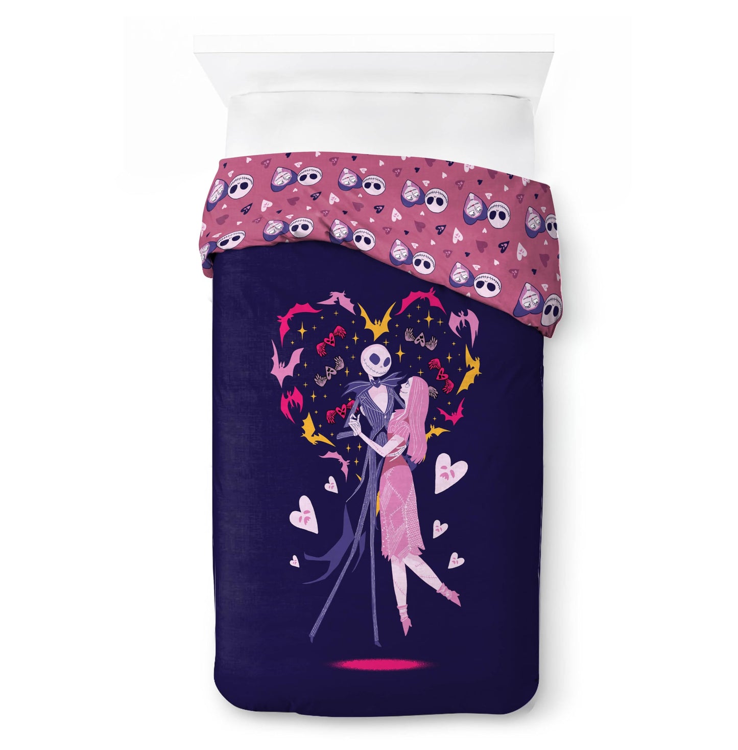 Jay Franco Duvet Cover Set – 2 Piece Comforter Cover and Sham Set, Super Soft Cozy Kids Bedding (Insert Not Included) Purple - Nightmare Before Christmas, Twin