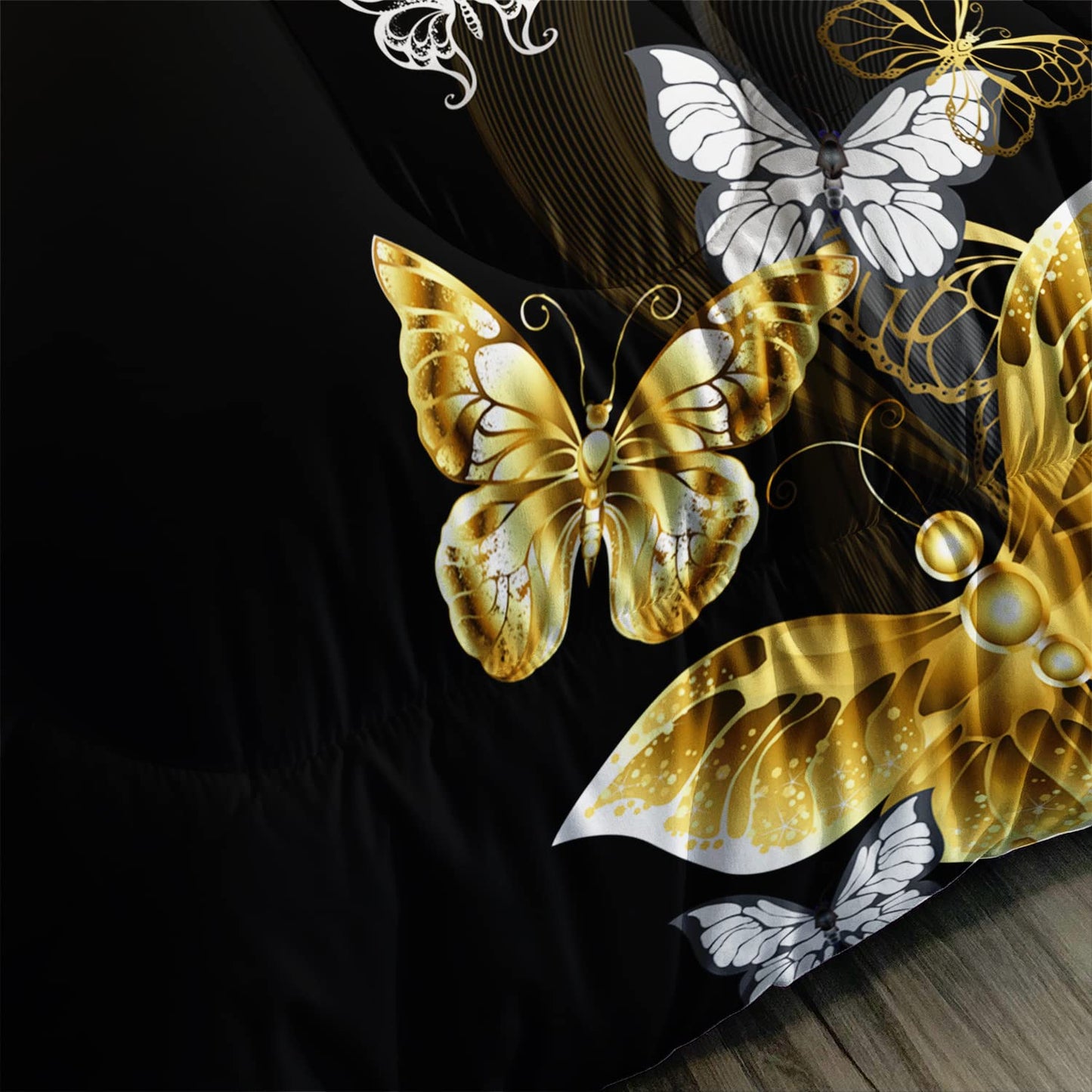 XYNHML Butterfly Comforter Set for Adults Black and Gold Butterfly Bedding Set Aesthetics Butterflies Quilt Duvet Set Full Size with 1 Comforter and 2 Pillowcases