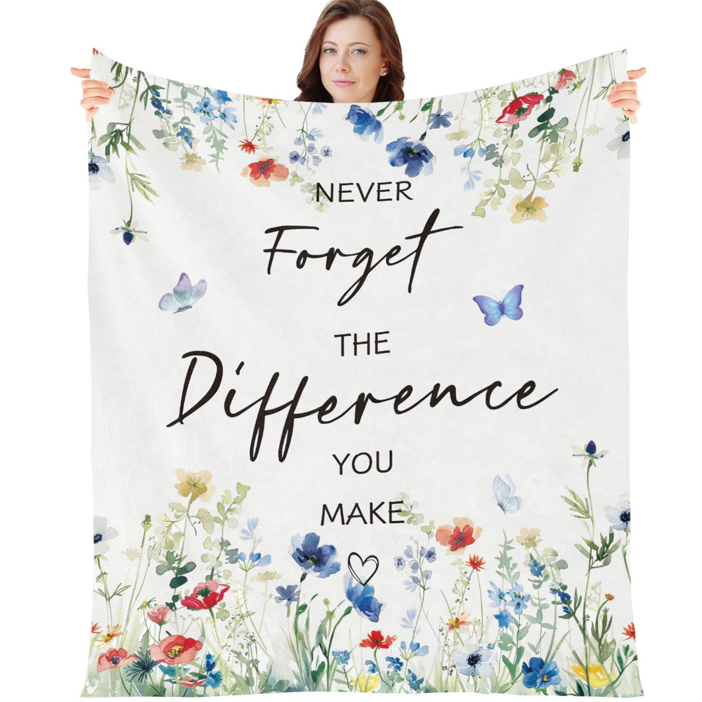 Wxiben Thank You Gifts for Women - Never Forget The Difference You Make Throw Blanket Inspirational Appreciation Gift for Coworkers Friends Employee Teacher Farewell Retirement Gift 60 x 50 Inches