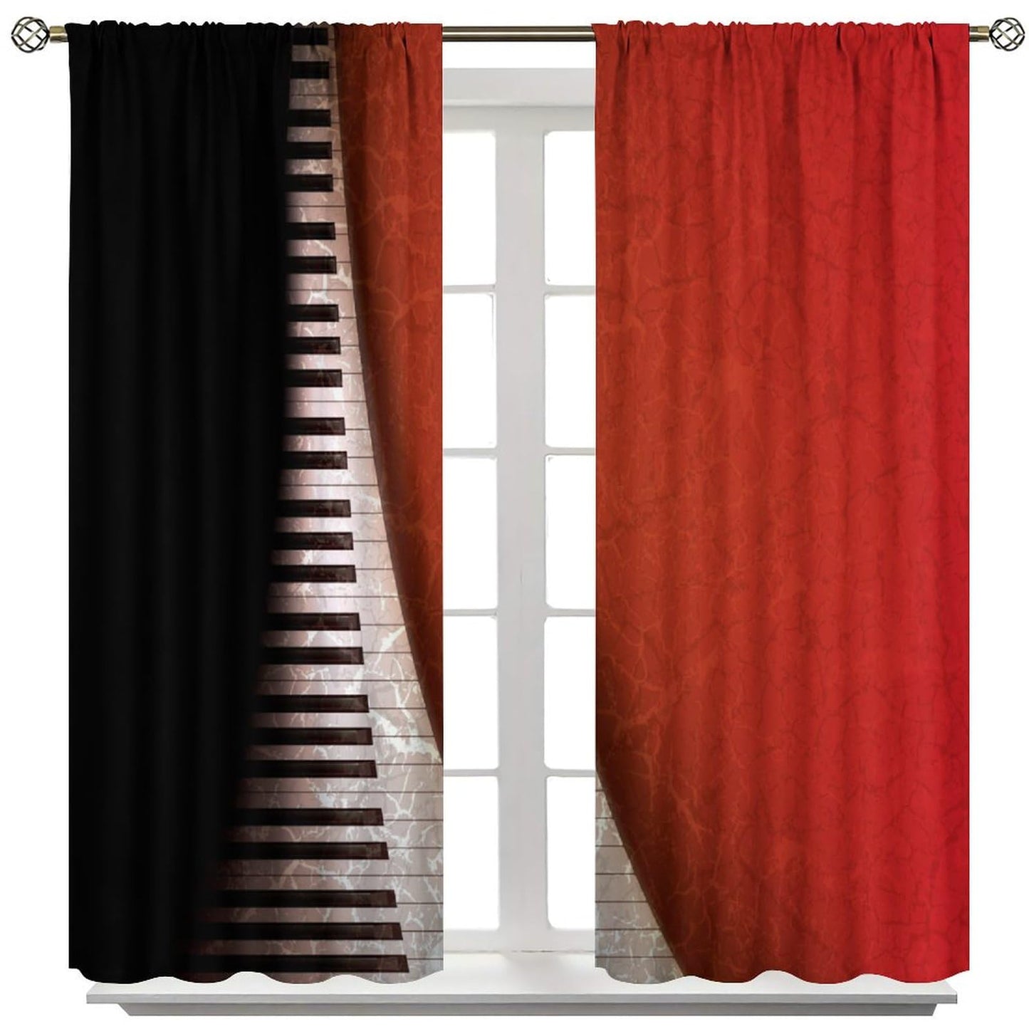 Music Curtains,for Kids Room,Musical Notes Piano Key Pattern Drapes Window 2 Panel Rod Pocket Curtain for Boys Room Bedroom Living Room Decor 41" W X 45" L 30%