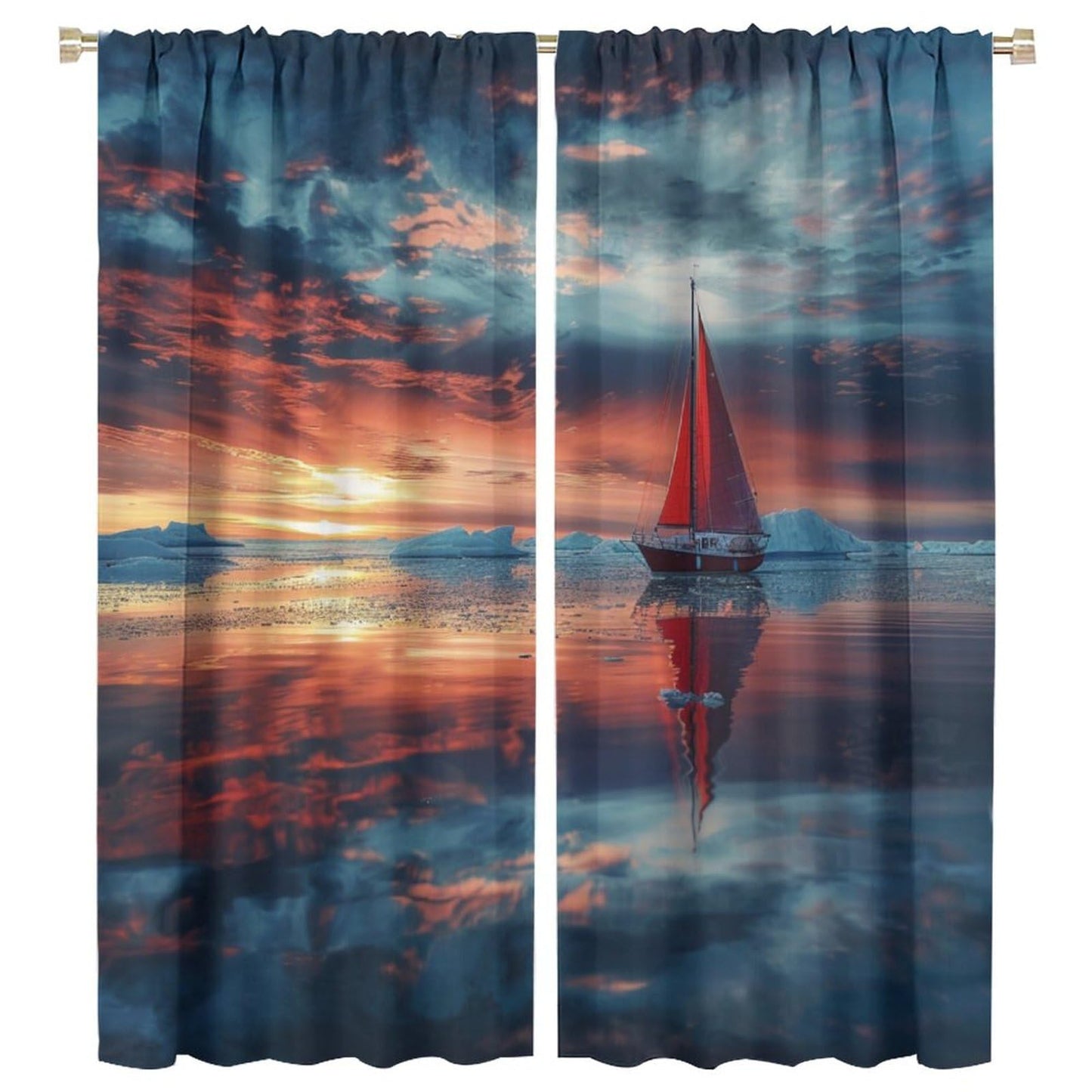 TOWINSFB Classic Ocean Sailboat Blackout Curtains for Living Room Bedroom, Colorful Sky Cloud Sunset Scenery Window Curtains Rod Pocket Thermal Insulated Window Drapes, 2 Panels, Each 21W x 45L